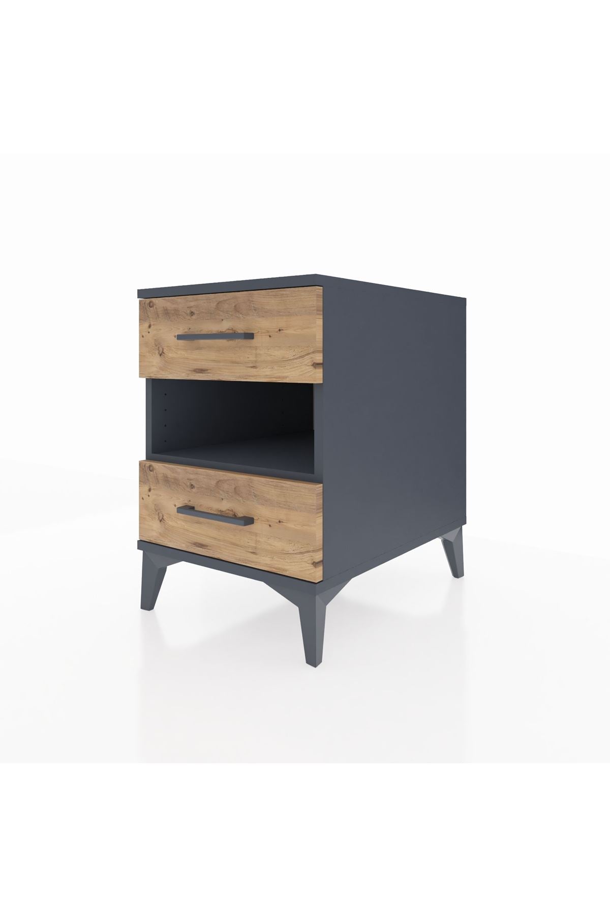 Kronos Komodin Tek Raflı 2 Çekmeceli 44x59x64 Antrasit-Çam