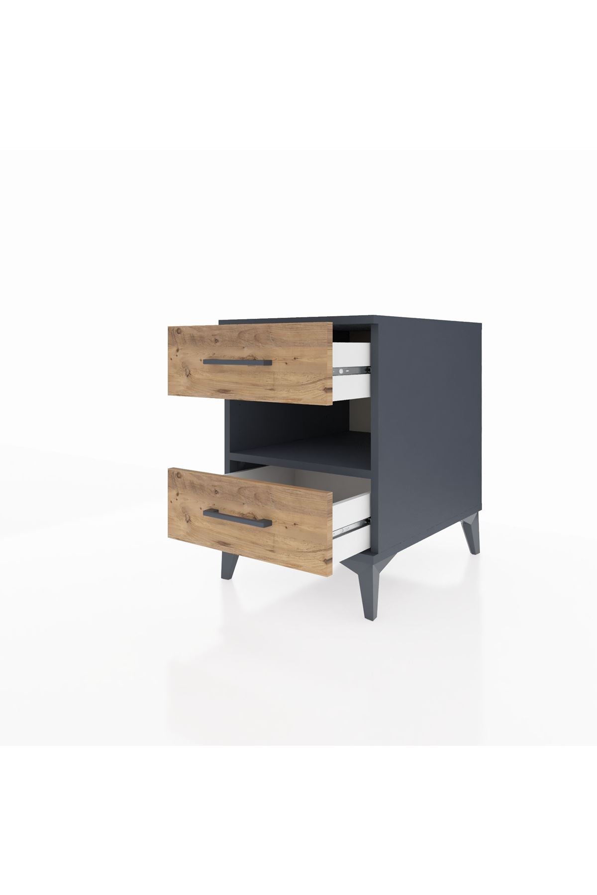 Kronos Komodin Tek Raflı 2 Çekmeceli 44x59x64 Antrasit-Çam