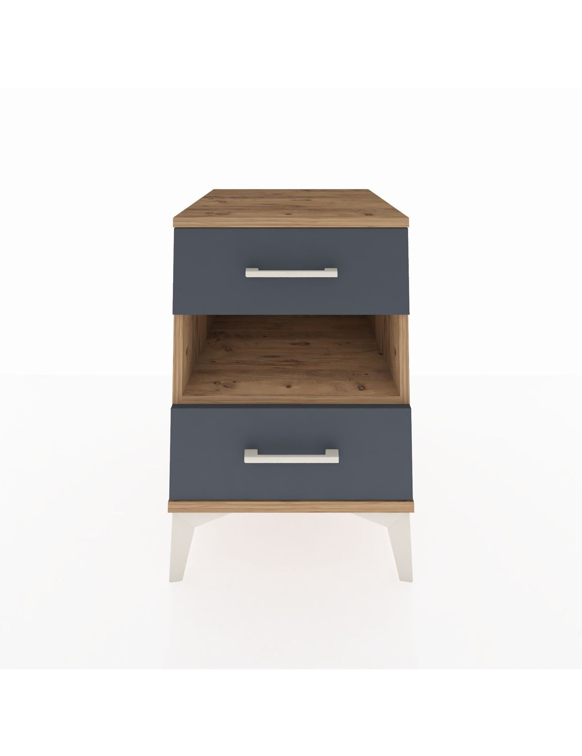 Kronos Komodin Tek Raflı 2 Çekmeceli 44x59x64 Çam-Antrasit