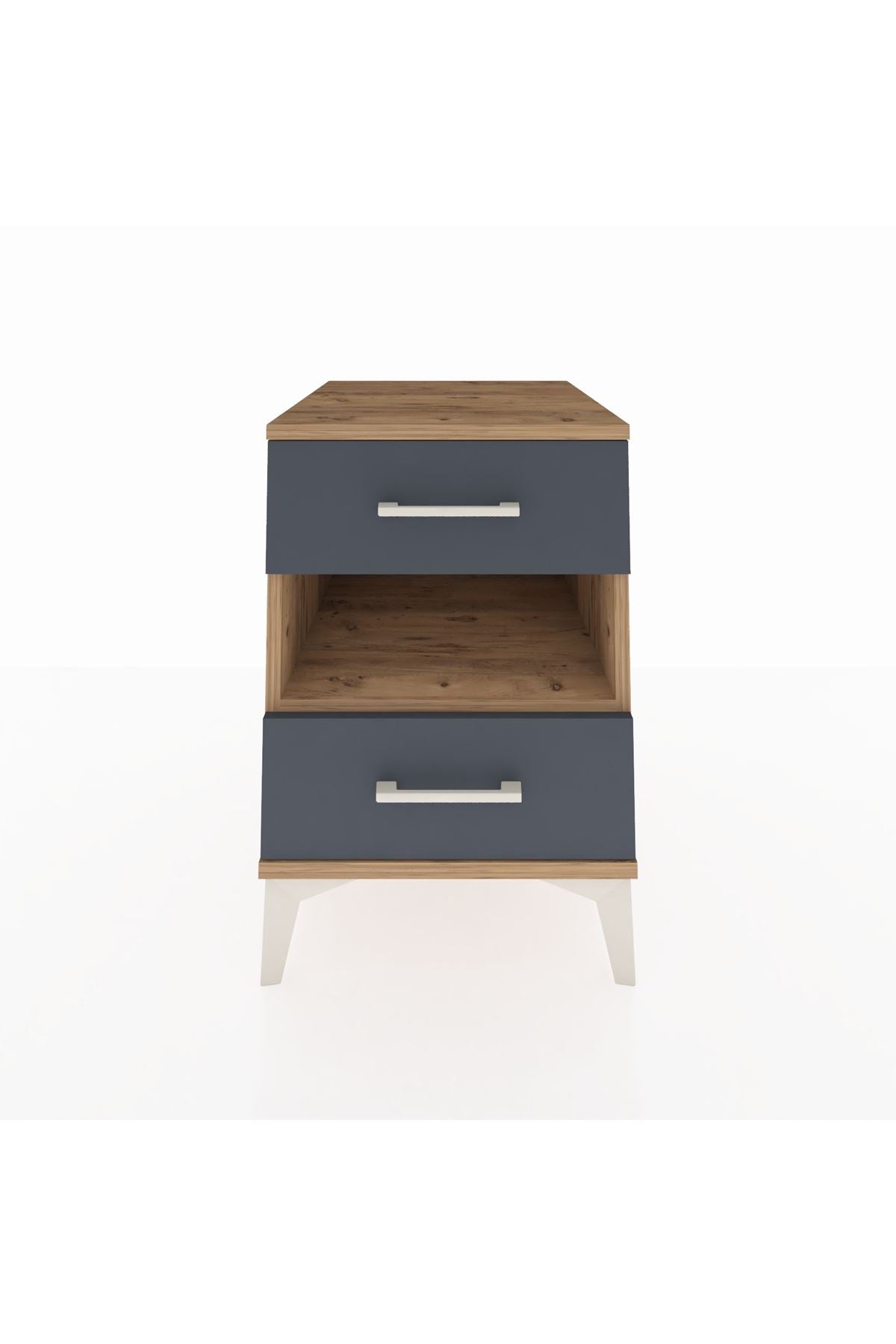 Kronos Komodin Tek Raflı 2 Çekmeceli 44x59x64 Çam-Antrasit