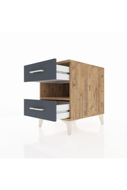 Kronos Komodin Tek Raflı 2 Çekmeceli 44x59x64 Çam-Antrasit