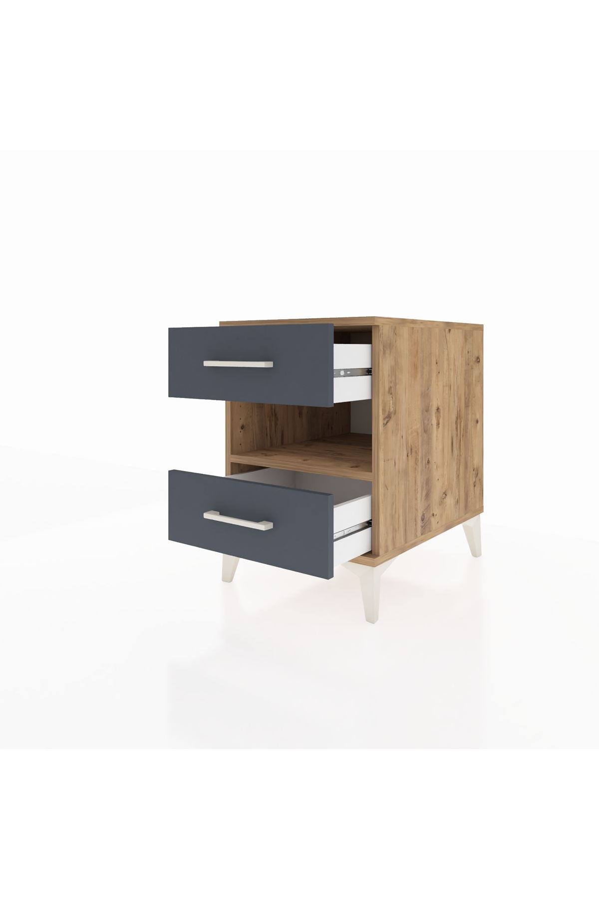 Kronos Komodin Tek Raflı 2 Çekmeceli 44x59x64 Çam-Antrasit