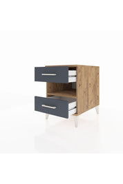 Kronos Komodin Tek Raflı 2 Çekmeceli 44x59x64 Çam-Antrasit