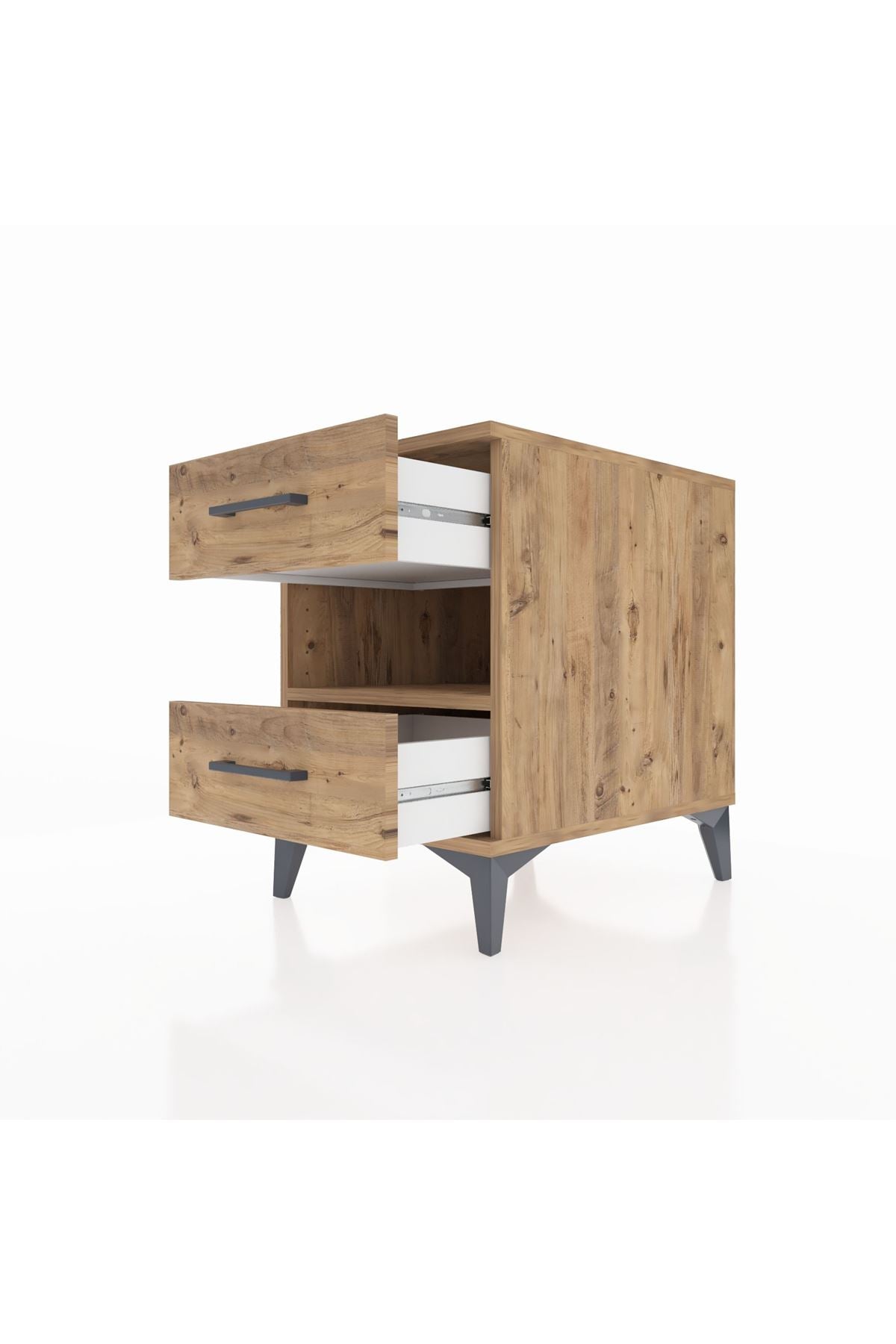 Kronos Komodin Tek Raflı 2 Çekmeceli 44x59x64 Çam-Çam