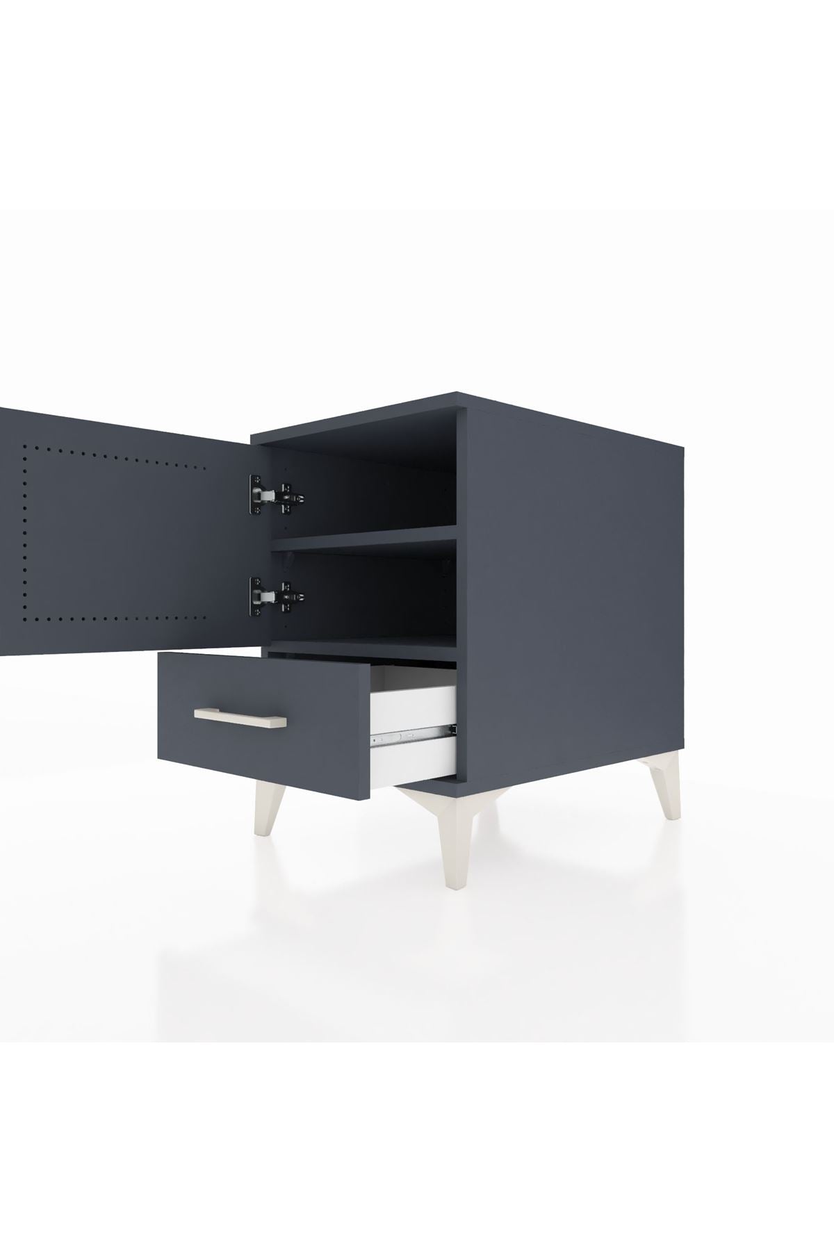 Kronos Komodin 2 Raflı Tek Çekmeceli Tek Kapaklı 44x59x64 Antrasit-Antrasit