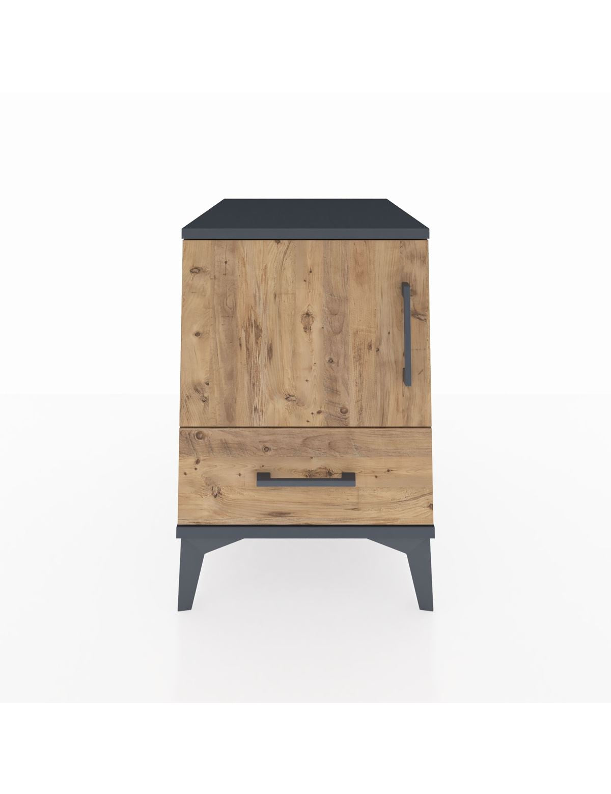 Kronos Komodin 2 Raflı Tek Çekmeceli Tek Kapaklı 44x59x64 Antrasit-Çam