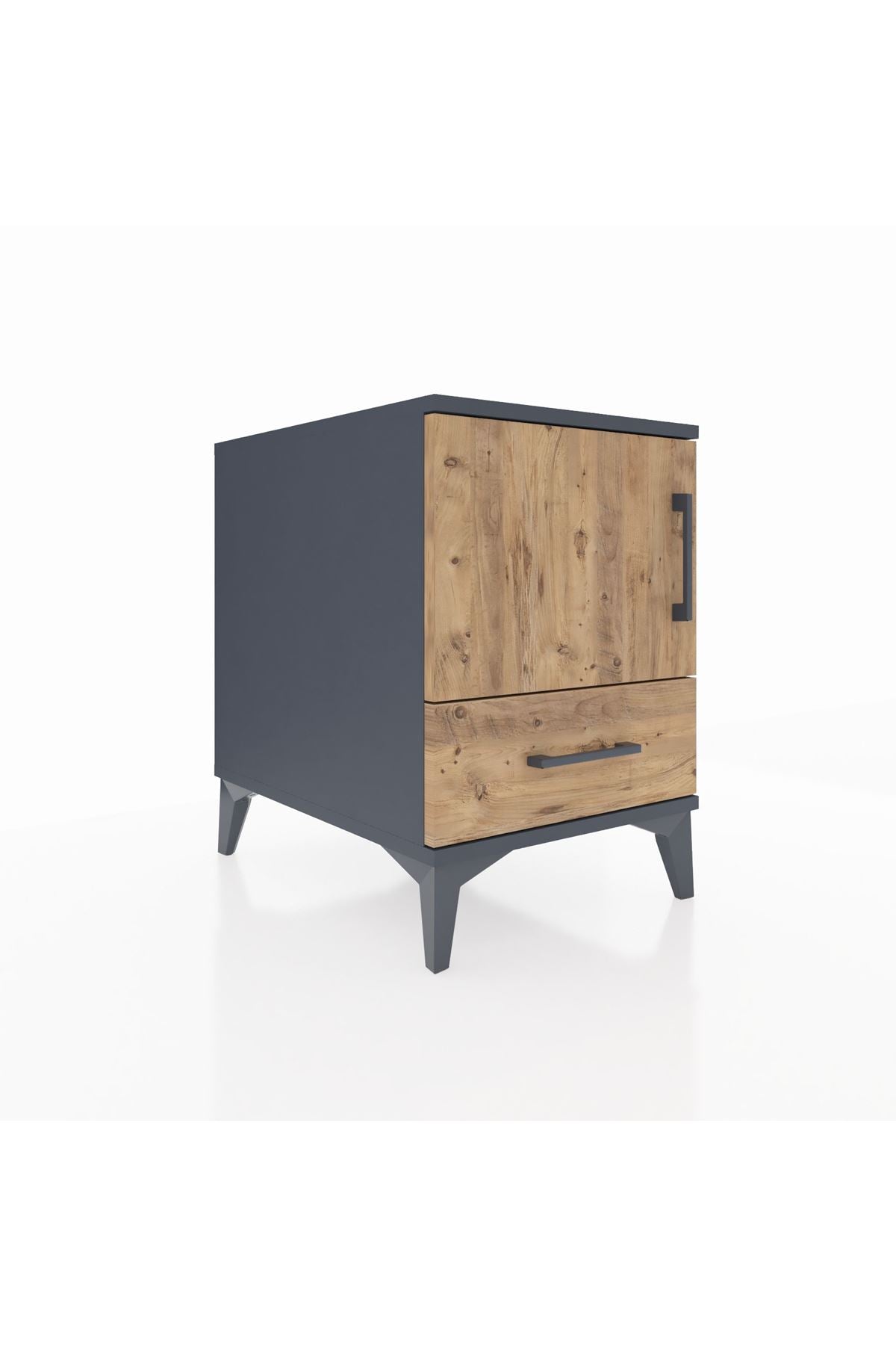 Kronos Komodin 2 Raflı Tek Çekmeceli Tek Kapaklı 44x59x64 Antrasit-Çam