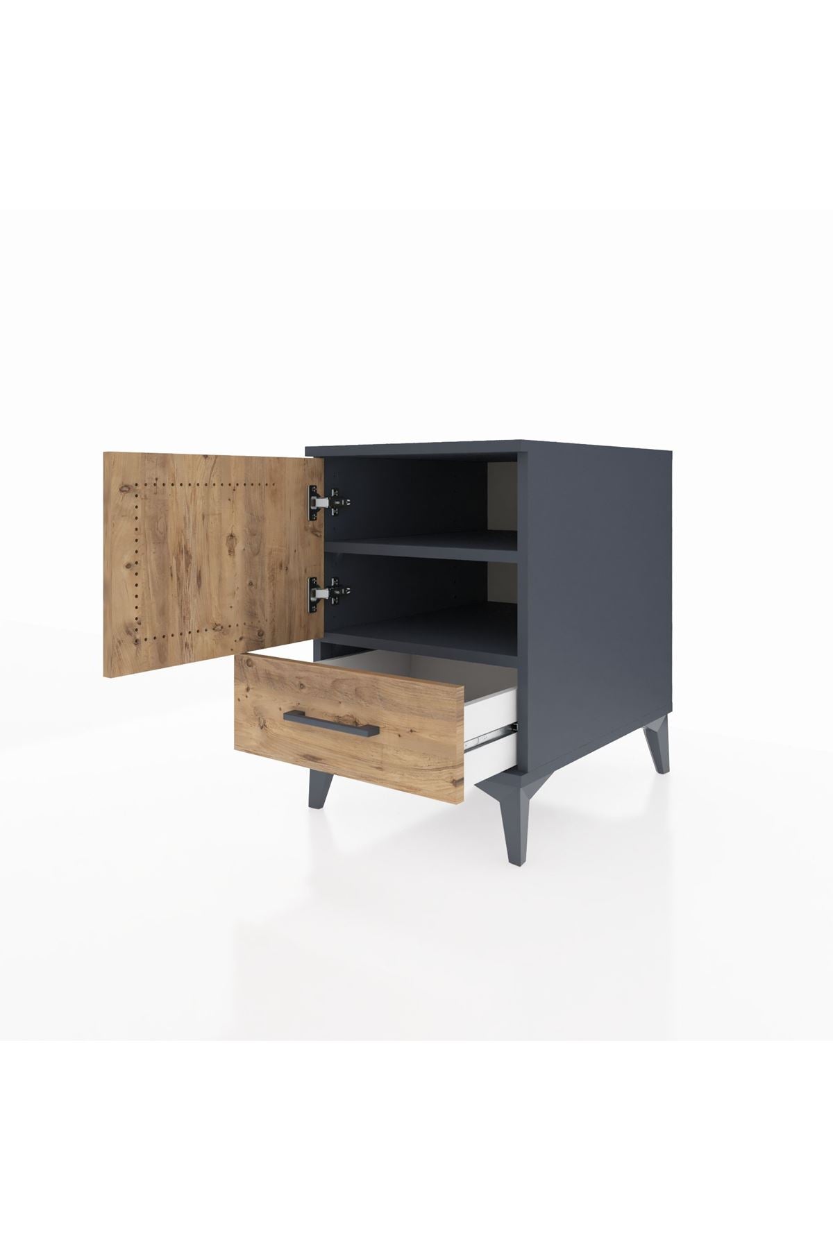 Kronos Komodin 2 Raflı Tek Çekmeceli Tek Kapaklı 44x59x64 Antrasit-Çam