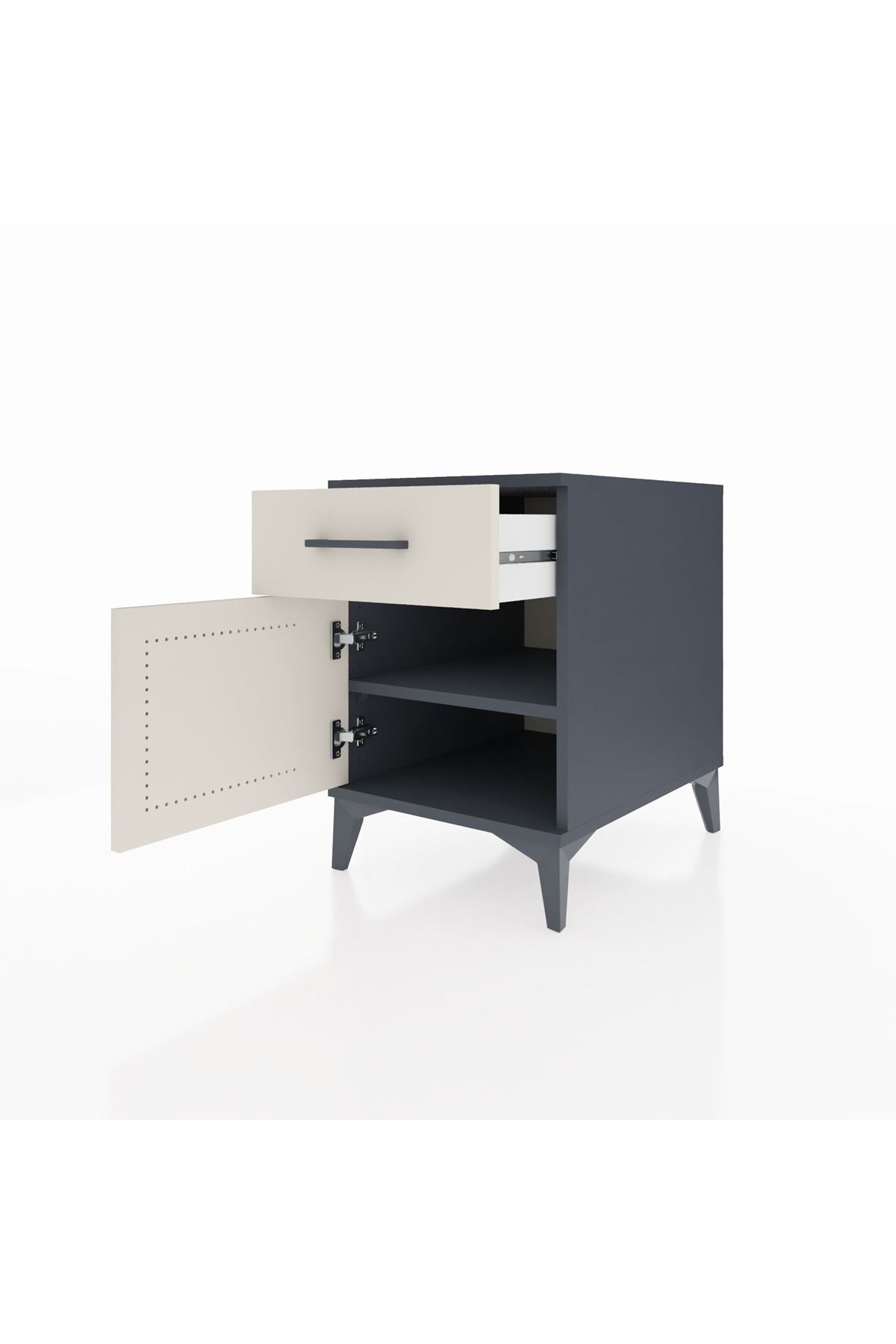 Kronos Komodin Tek Raflı Tek Çekmeceli Tek Kapaklı 44x59x64 Antrasit-Aytaşı