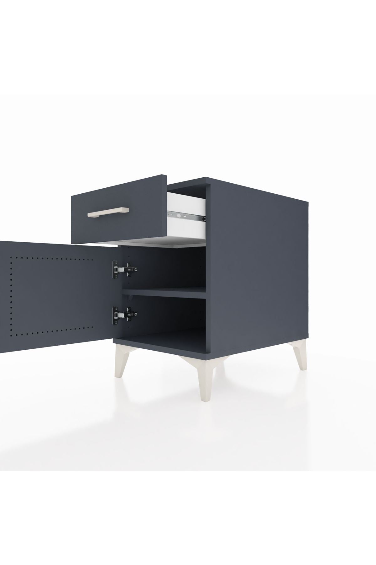 Kronos Komodin Tek Raflı Tek Çekmeceli Tek Kapaklı 44x59x64 Antrasit-Antrasit