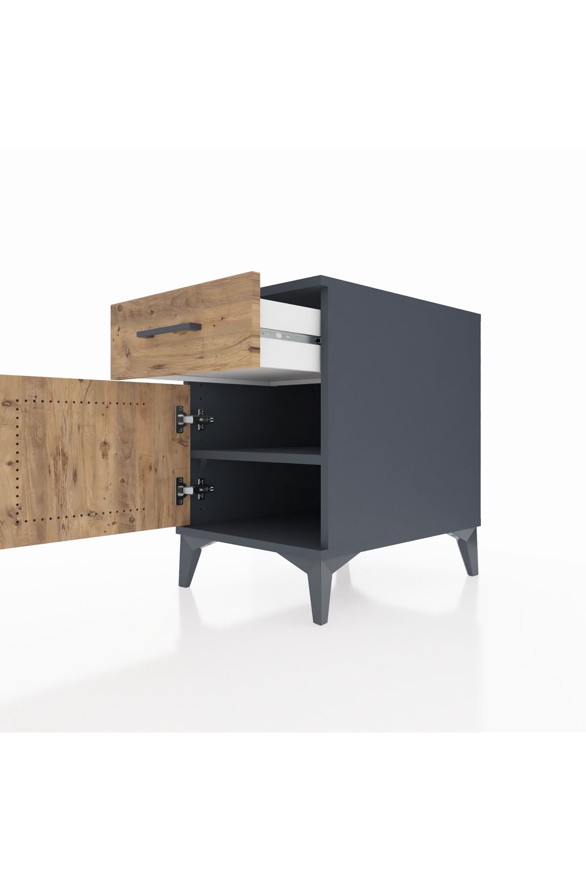 Kronos Komodin Tek Raflı Tek Çekmeceli Tek Kapaklı 44x59x64 Antrasit-Çam