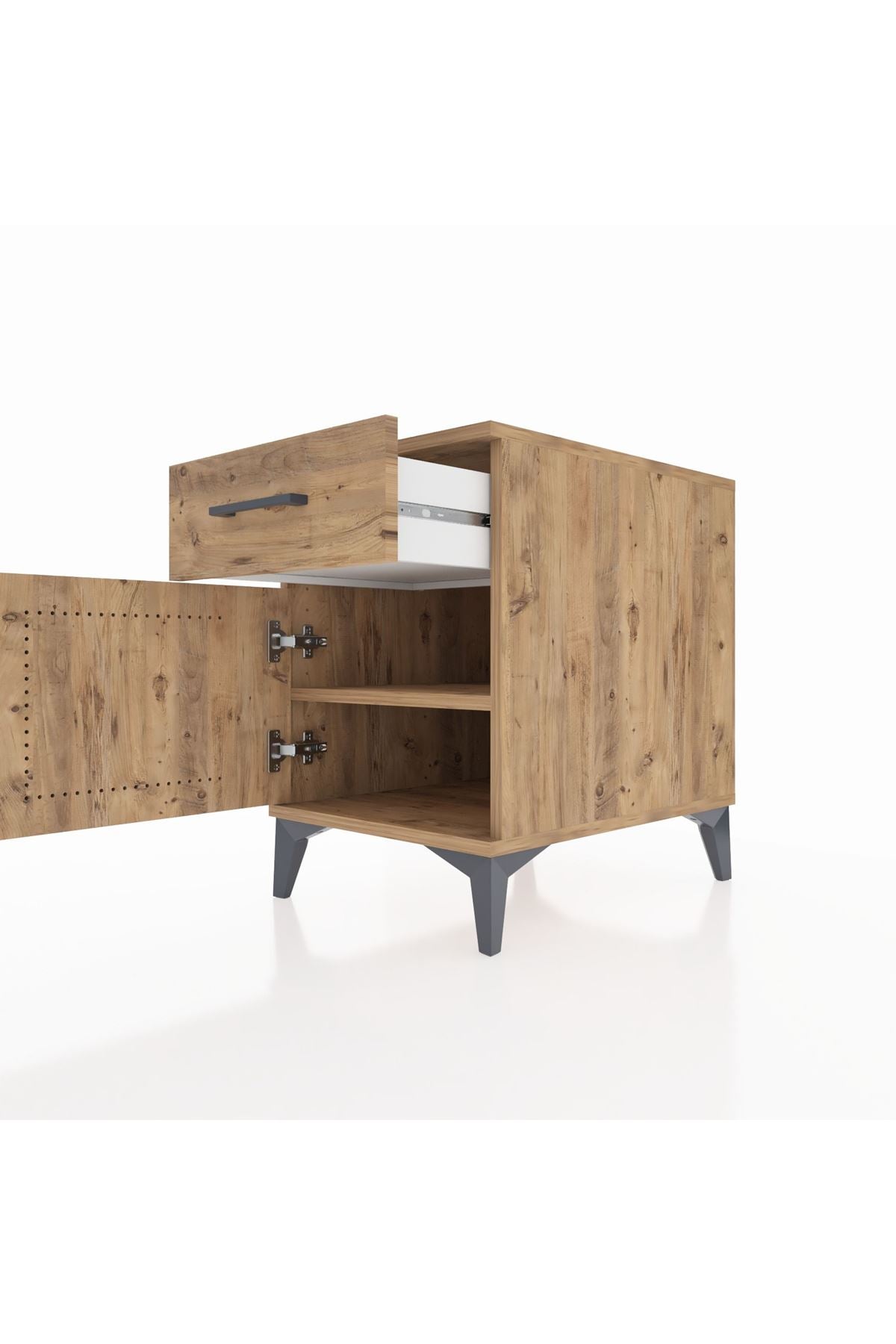 Kronos Komodin Tek Raflı Tek Çekmeceli Tek Kapaklı 44x59x64 Çam-Çam