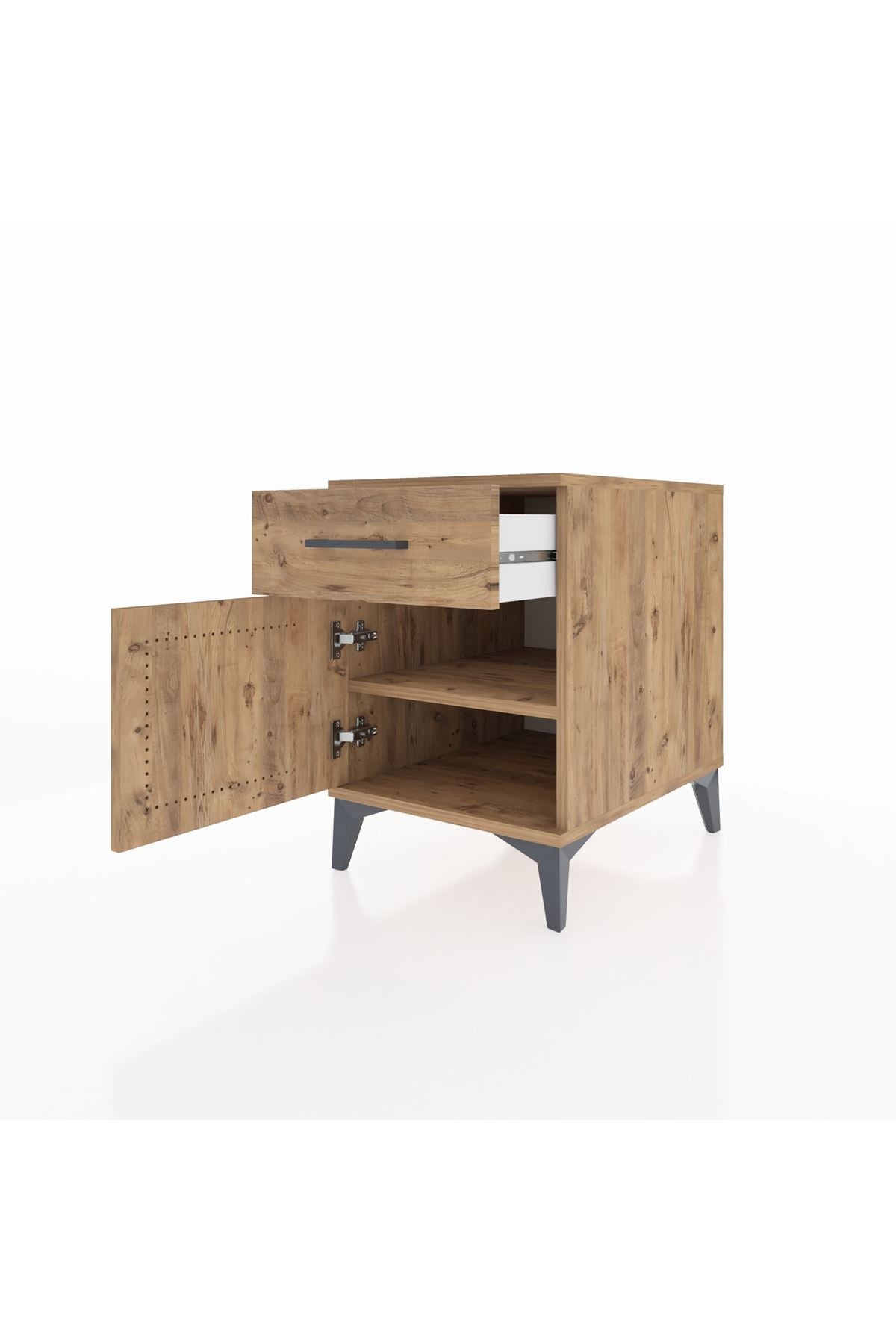 Kronos Komodin Tek Raflı Tek Çekmeceli Tek Kapaklı 44x59x64 Çam-Çam