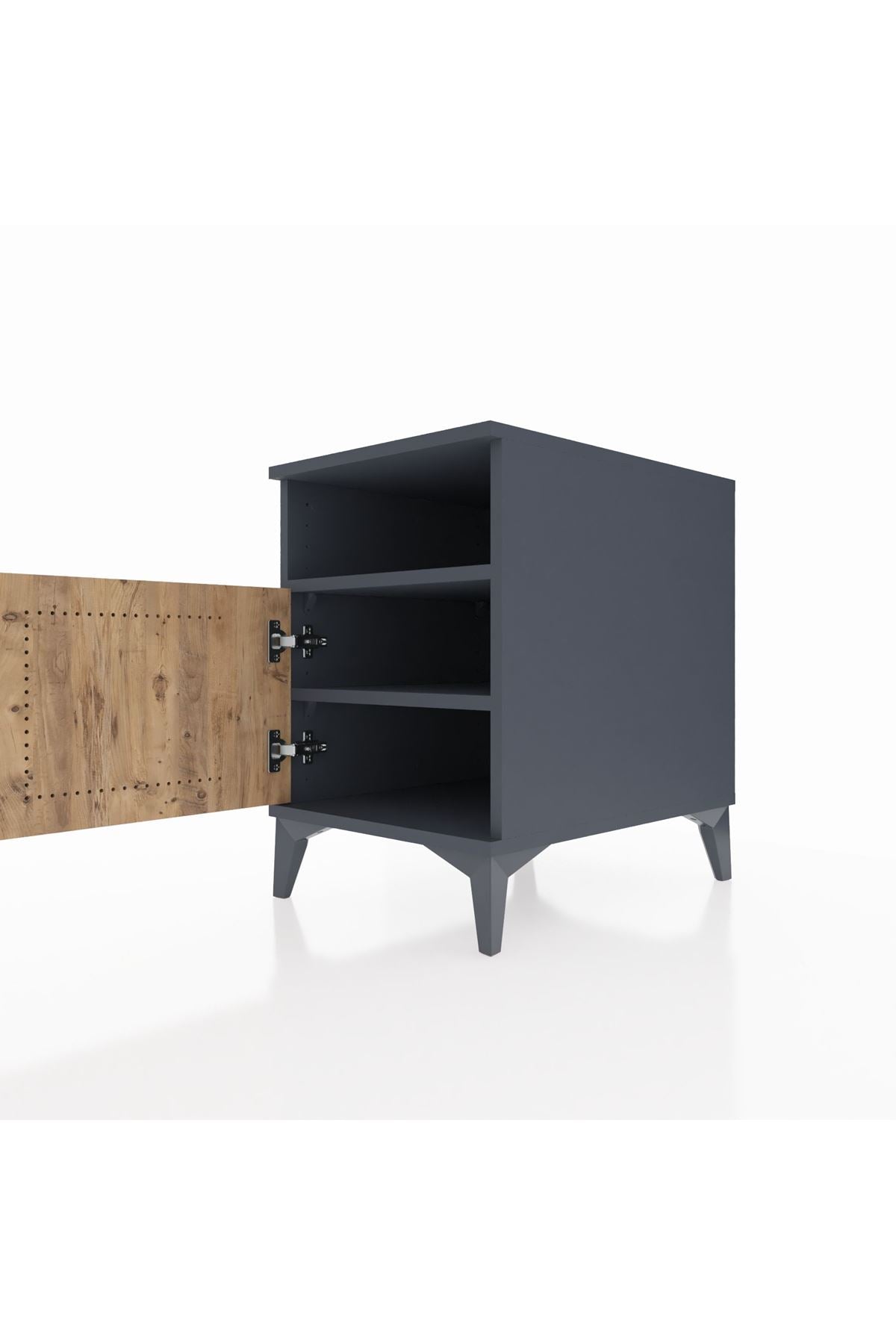 Kronos Komodin 2 Raflı Tek Kapaklı 44x59x64 Antrasit-Çam