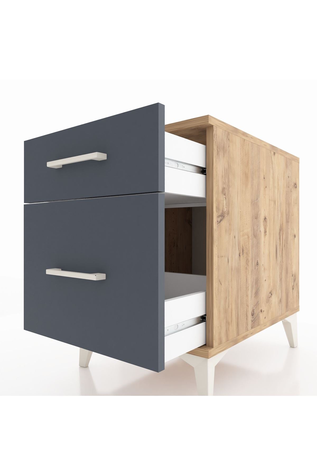 Kronos Komodin Tek Çekmeceli 44x59x64 Çam-Antrasit