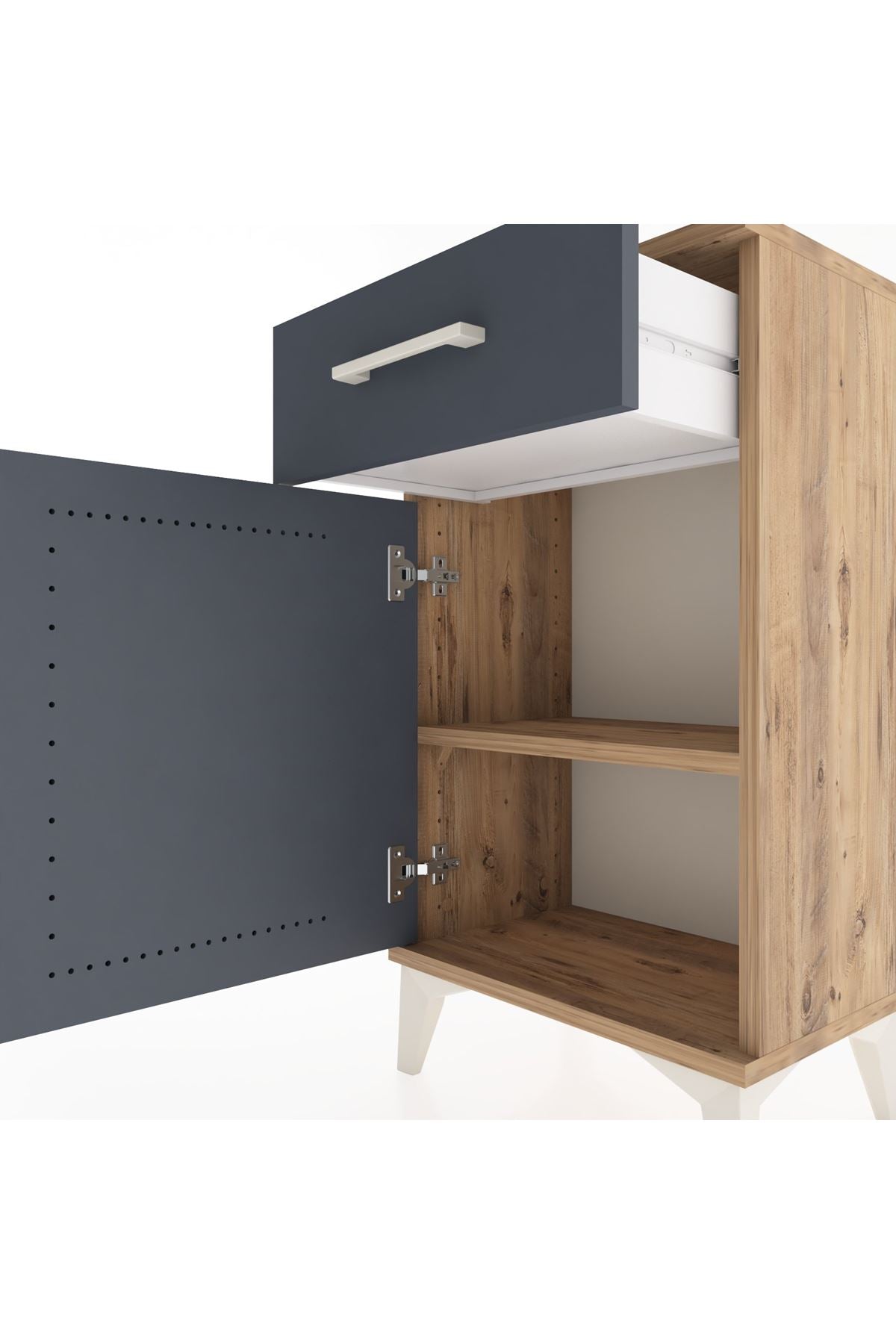 Arges Komodin 2 Raflı Tek Çekmeceli Tek Kapaklı 44x30x80 - S08M009V8A