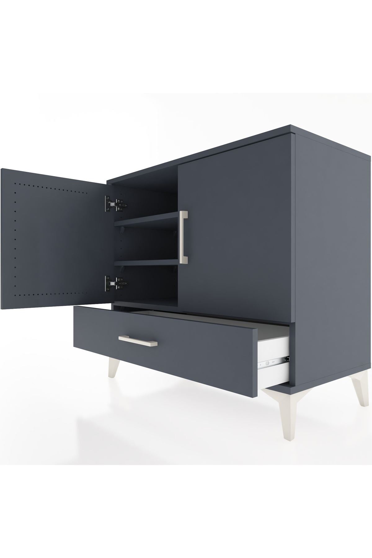 Hyperion Şifonyer 3 Raflı Tek Çekmeceli 2 Kapaklı 88x44x80 Antrasit-Antrasit