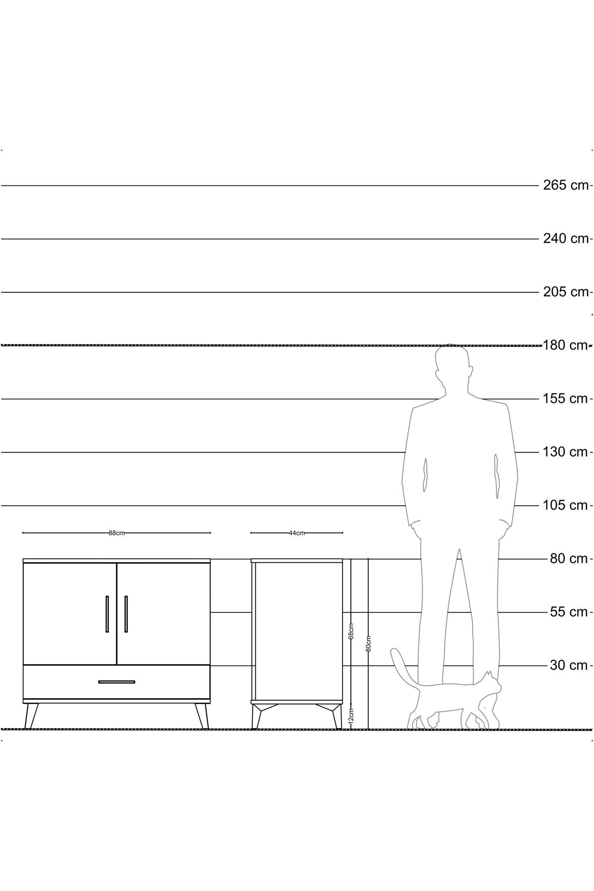 Hyperion Şifonyer 3 Raflı Tek Çekmeceli 2 Kapaklı 88x44x80 Antrasit-Çam