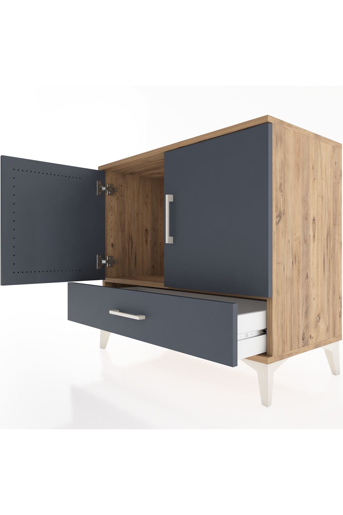 Hyperion Şifonyer Tek Raflı Tek Çekmeceli 2 Kapaklı 88x44x80 Çam-Antrasit