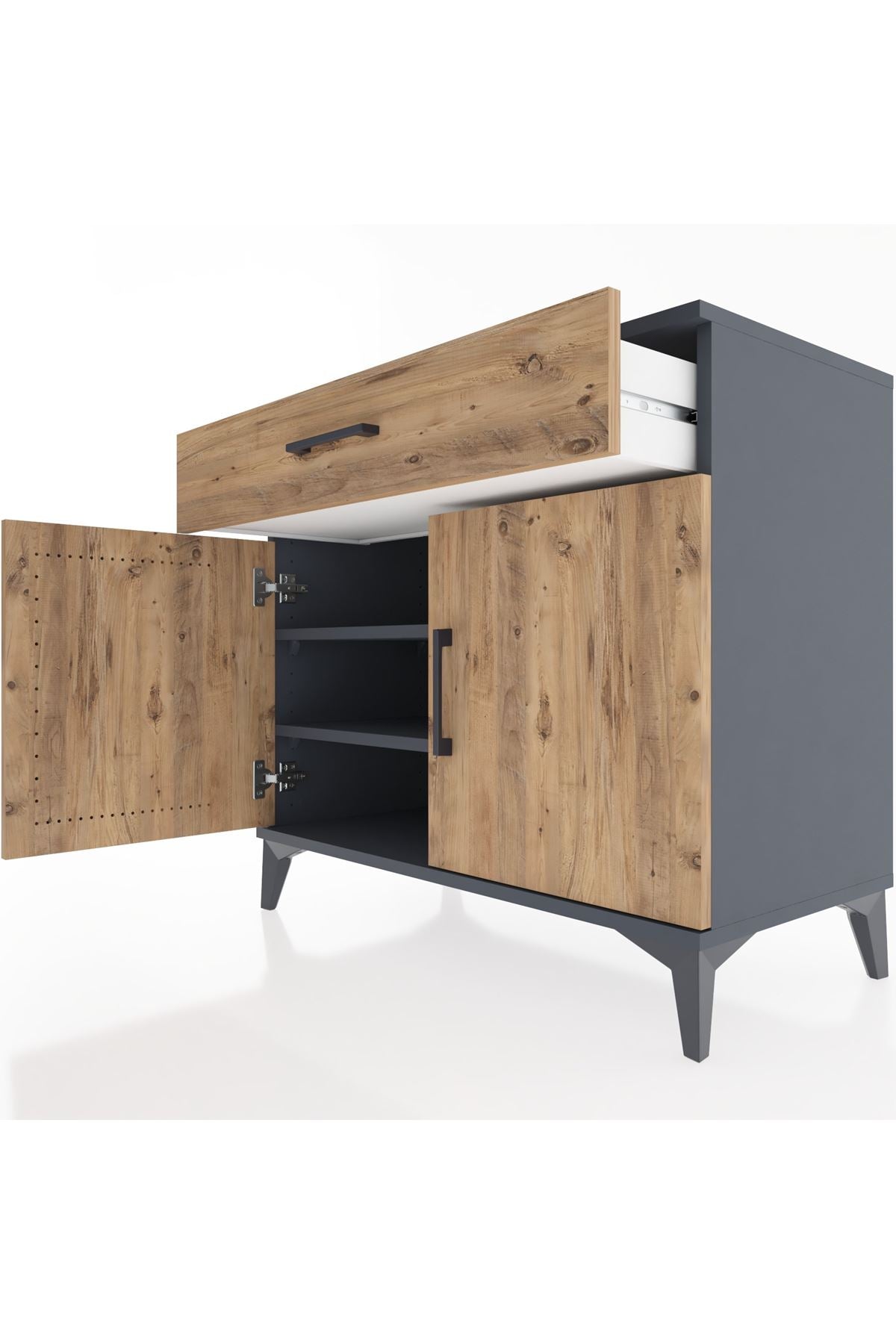 Hyperion Şifonyer 2 Raflı Tek Çekmeceli 2 Kapaklı 88x44x80 Antrasit-Çam