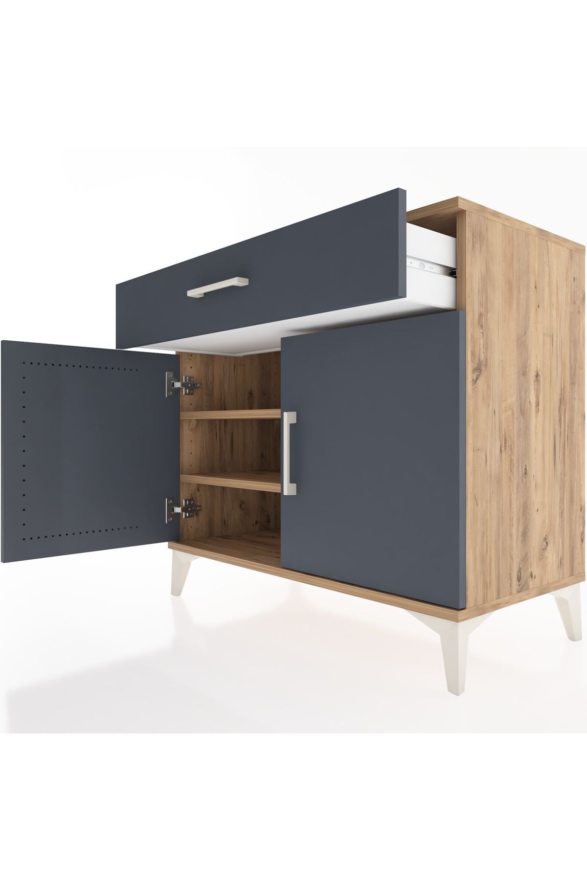 Hyperion Şifonyer 2 Raflı Tek Çekmeceli 2 Kapaklı 88x44x80 Çam-Antrasit