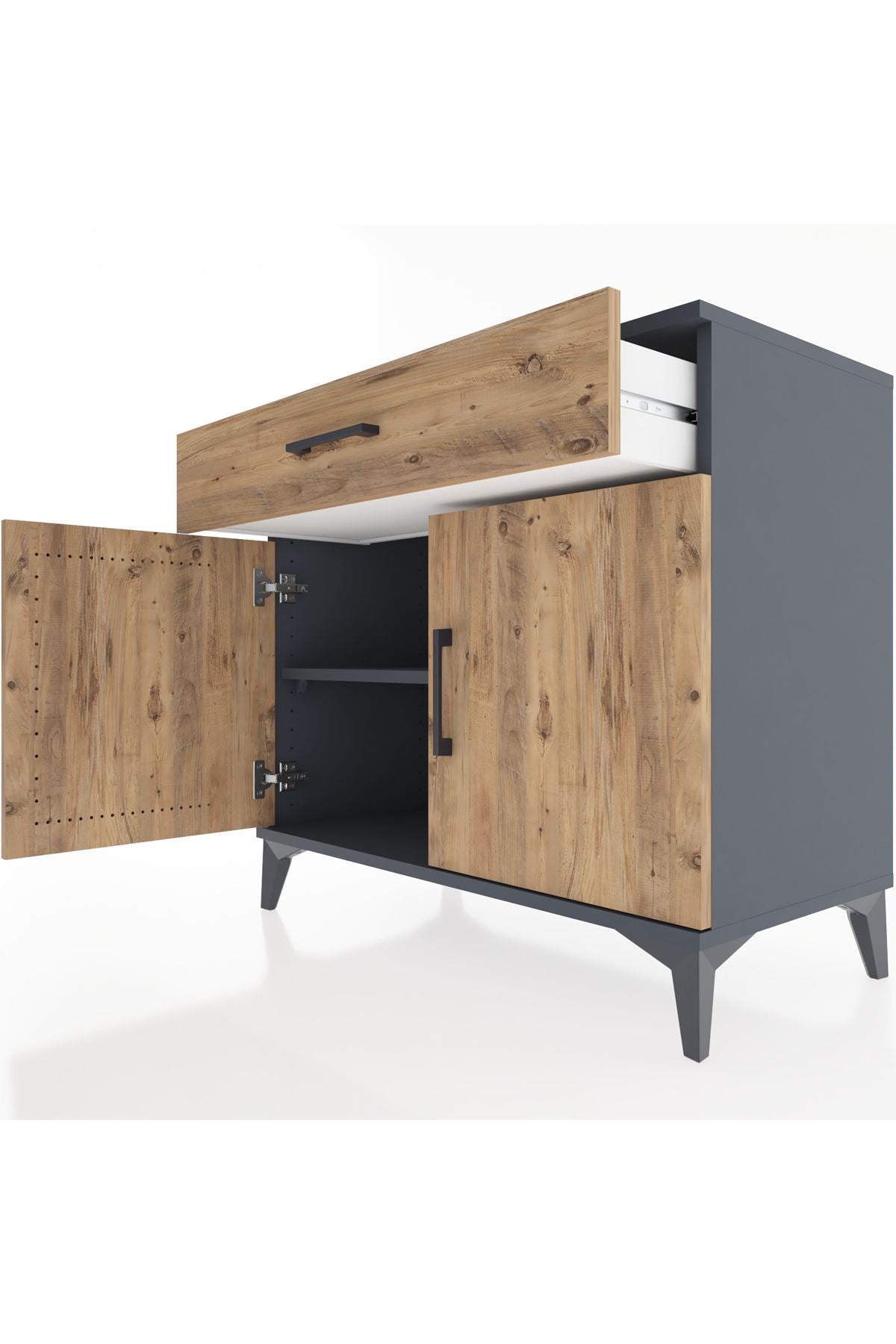 Hyperion Şifonyer Tek Raflı Tek Çekmeceli 2 Kapaklı 88x44x80 Antrasit-Çam