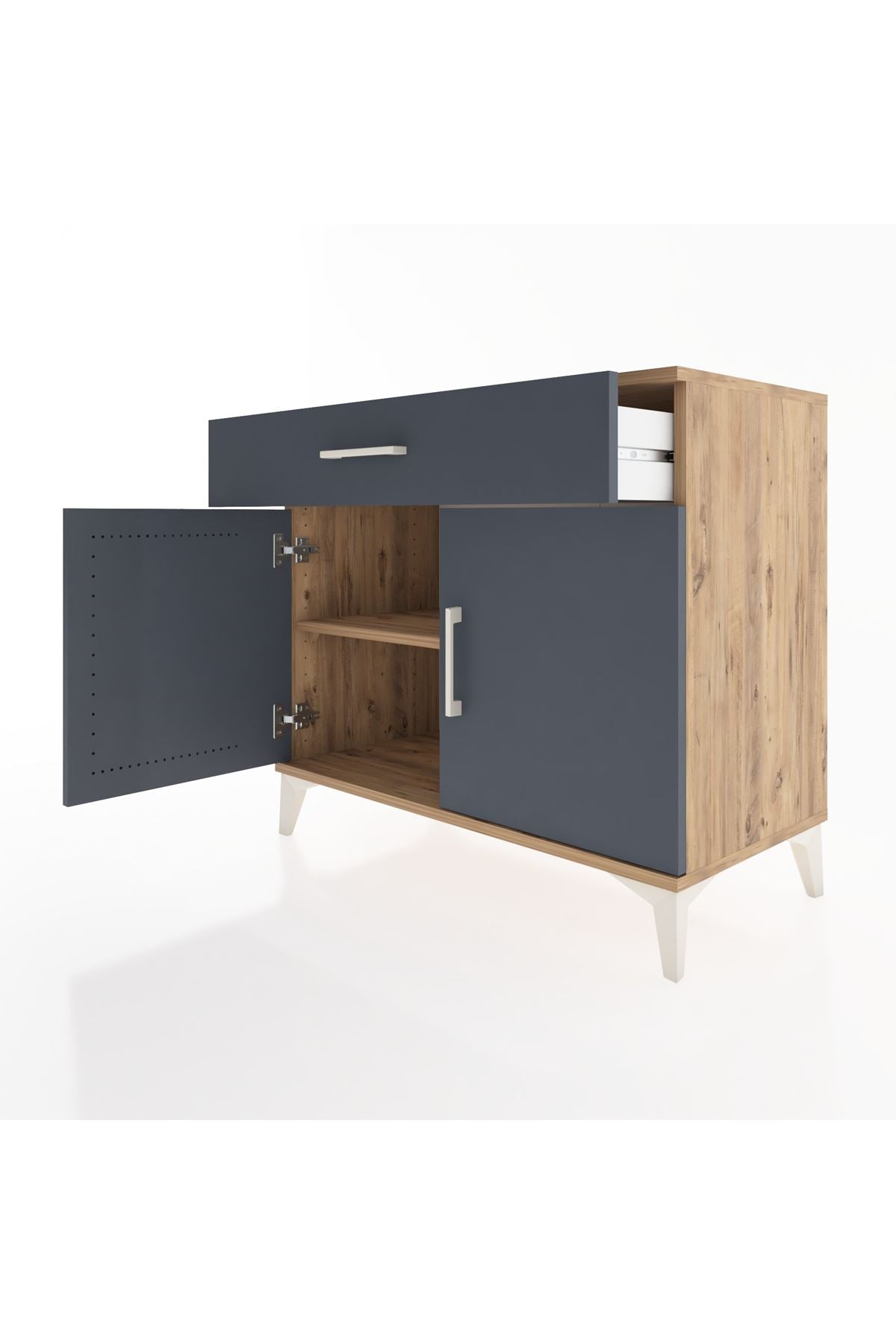 Hyperion Şifonyer Tek Raflı Tek Çekmeceli 2 Kapaklı 88x44x80 Çam-Antrasit