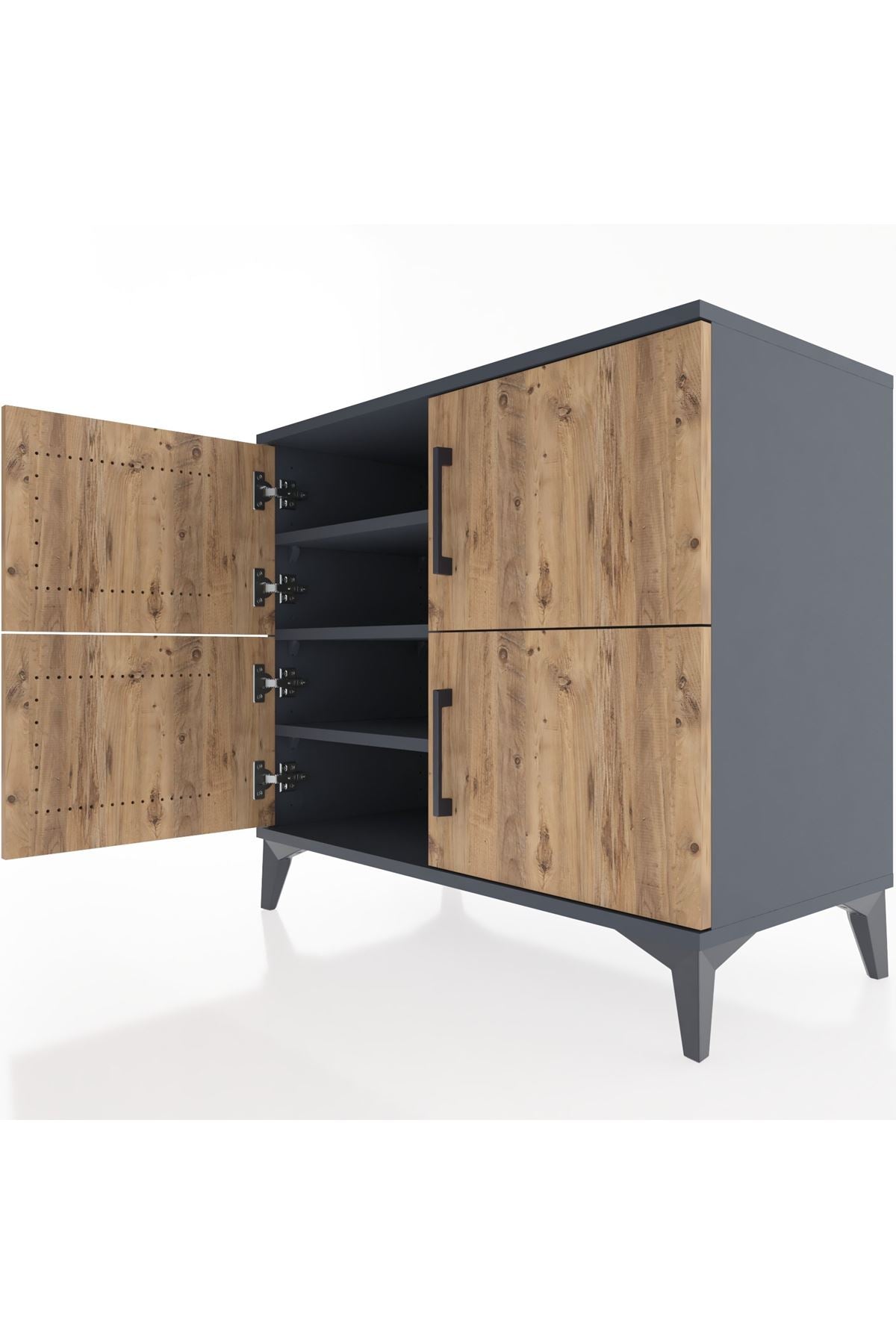 Hyperion Şifonyer 4 Raflı 4 Kapaklı 88x44x80 Antrasit-Çam