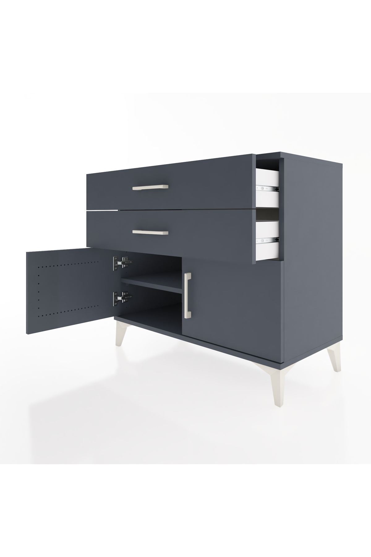 Hyperion Şifonyer Tek Raflı 2 Çekmeceli 2 Kapaklı 88x44x80 Antrasit-Antrasit