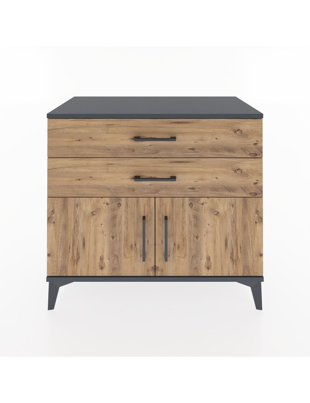 Hyperion Şifonyer Tek Raflı 2 Çekmeceli 2 Kapaklı 88x44x80 Antrasit-Çam