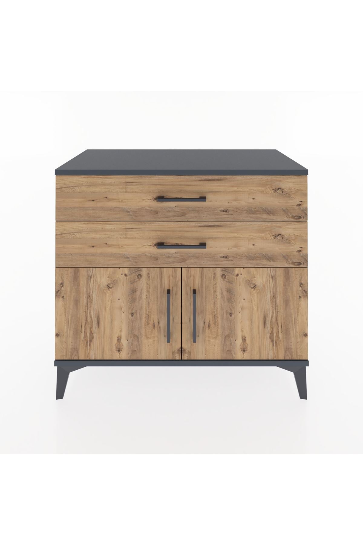 Hyperion Şifonyer Tek Raflı 2 Çekmeceli 2 Kapaklı 88x44x80 Antrasit-Çam