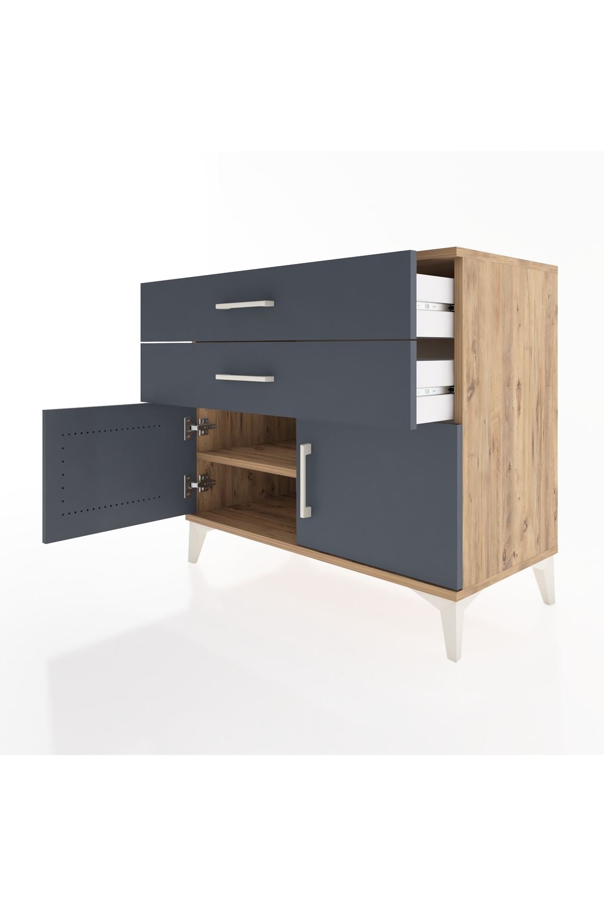 Hyperion Şifonyer Tek Raflı 2 Çekmeceli 2 Kapaklı 88x44x80 Çam-Antrasit