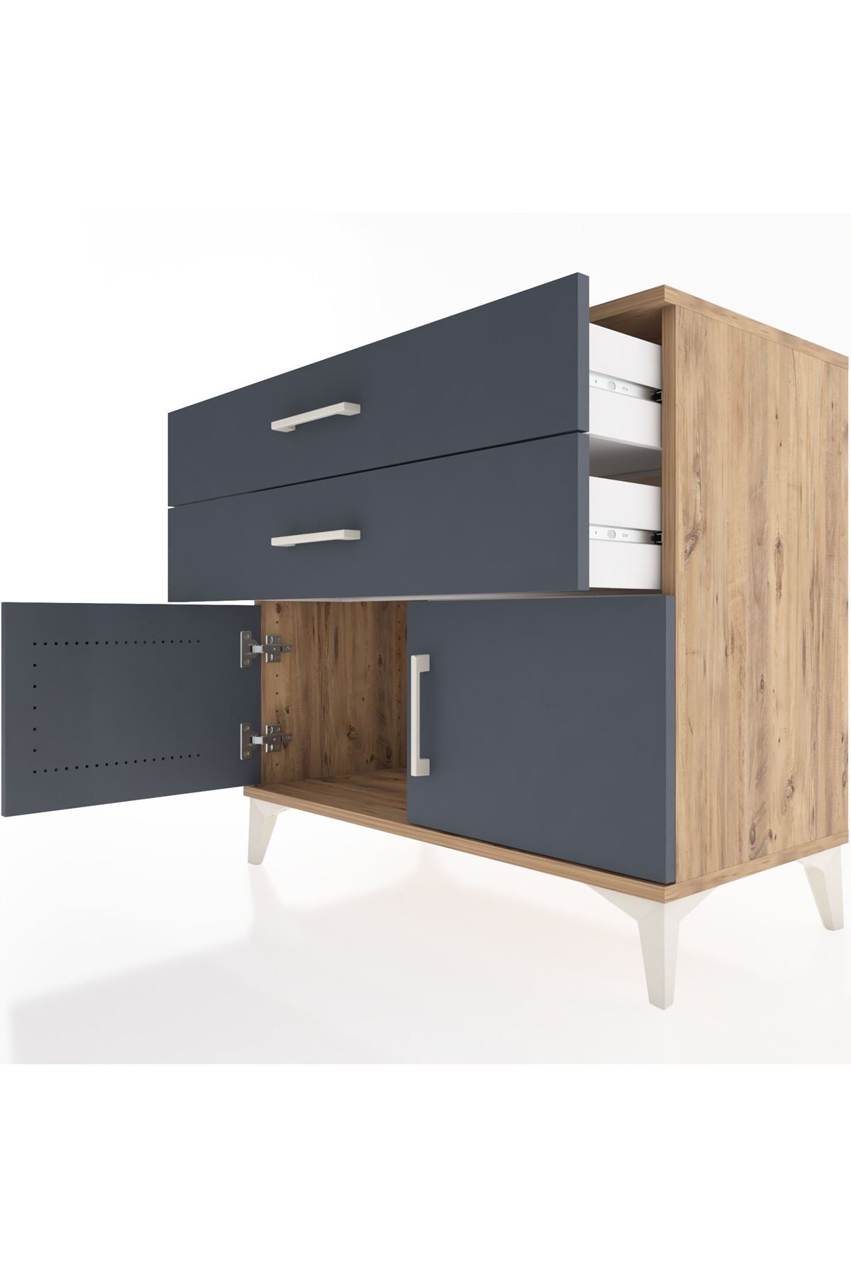 Hyperion Şifonyer 2 Çekmeceli 2 Kapaklı 88x44x80 Çam-Antrasit