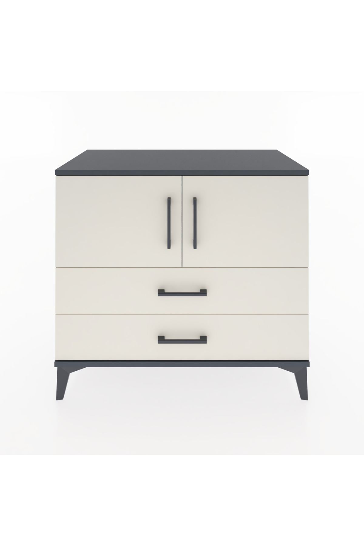 Hyperion Şifonyer 2 Raflı 2 Çekmeceli 2 Kapaklı 88x44x80 Antrasit-Aytaşı