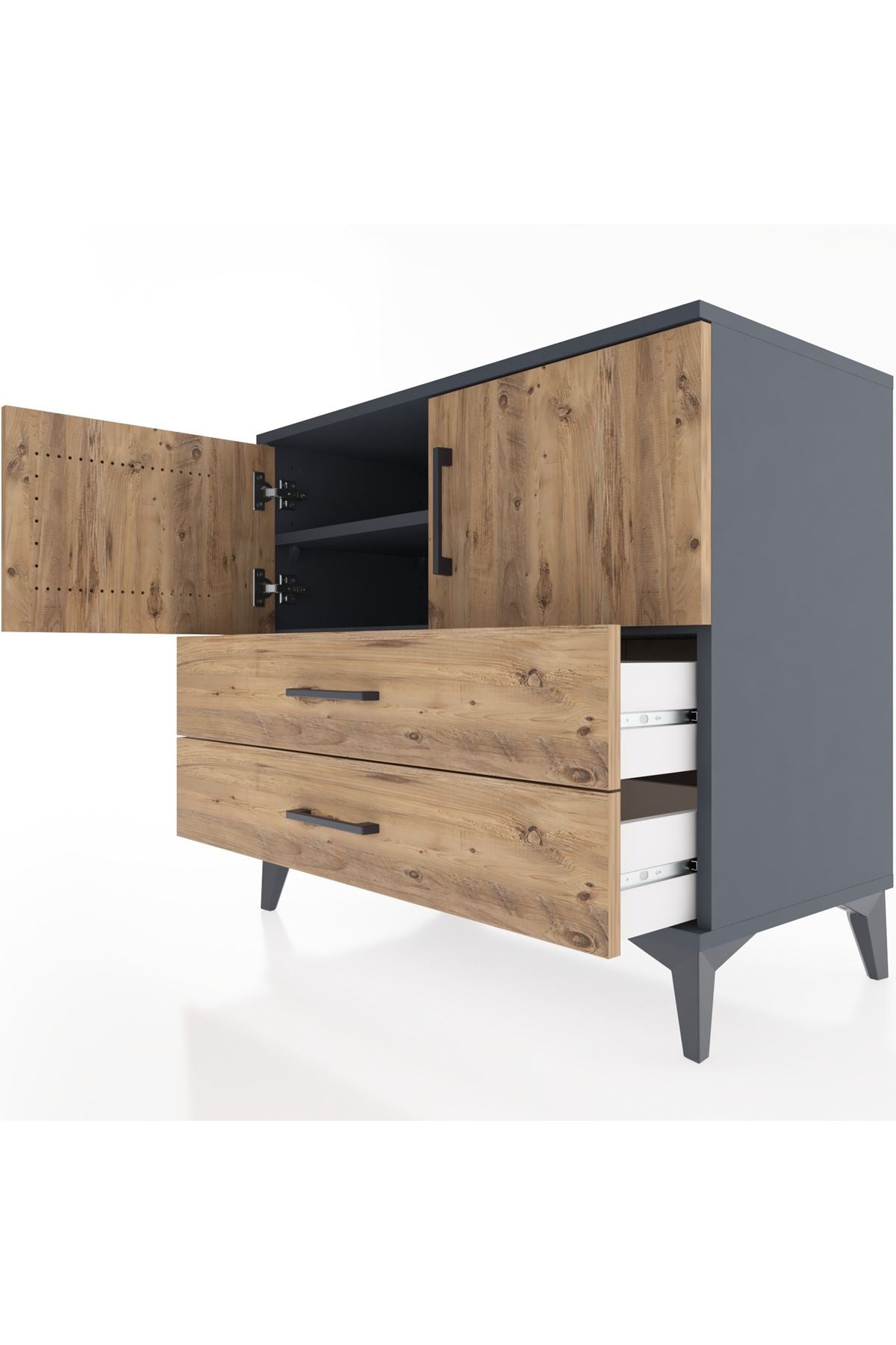 Hyperion Şifonyer 2 Raflı 2 Çekmeceli 2 Kapaklı 88x44x80 Antrasit-Çam