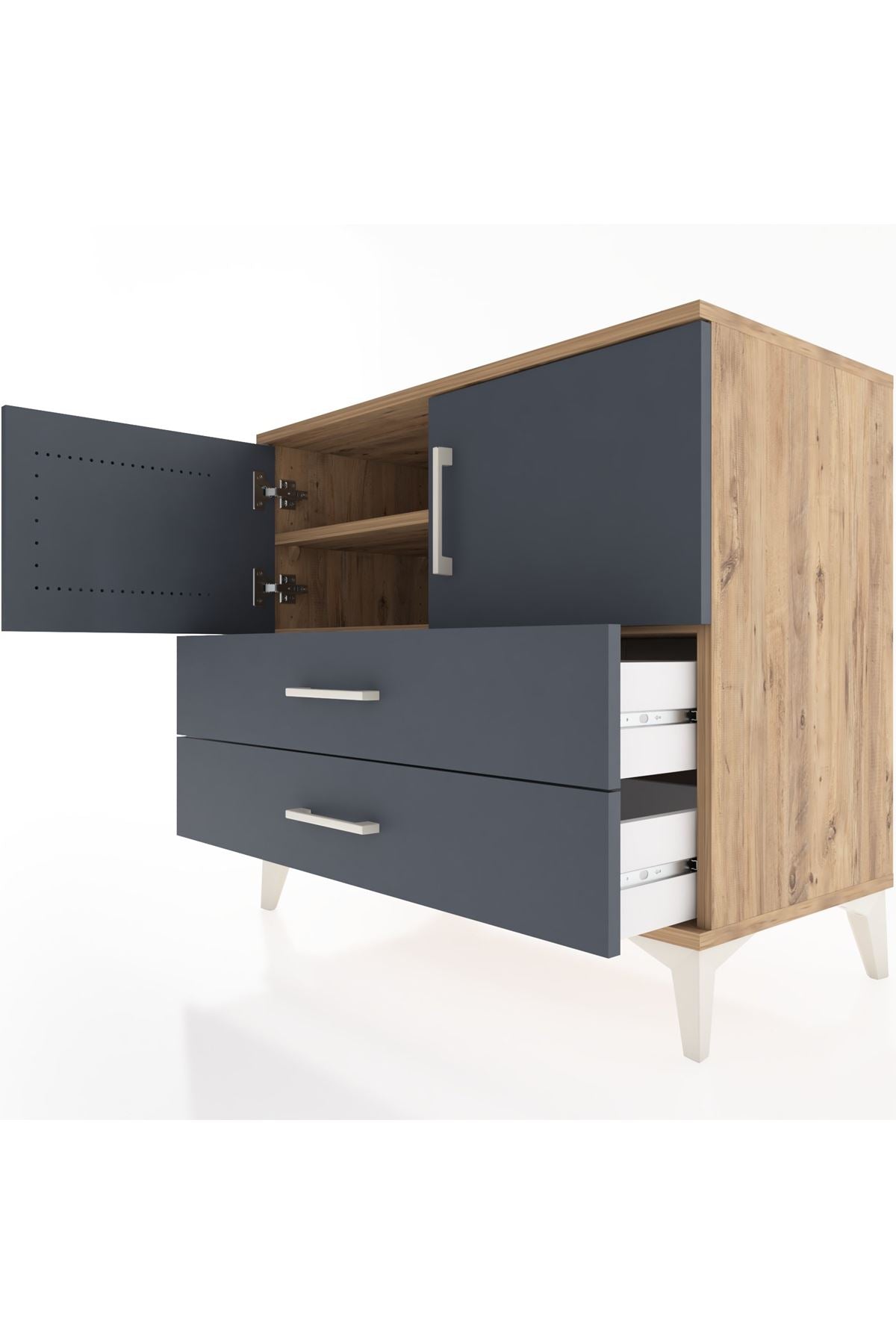 Hyperion Şifonyer 2 Raflı 2 Çekmeceli 2 Kapaklı 88x44x80 Çam-Antrasit