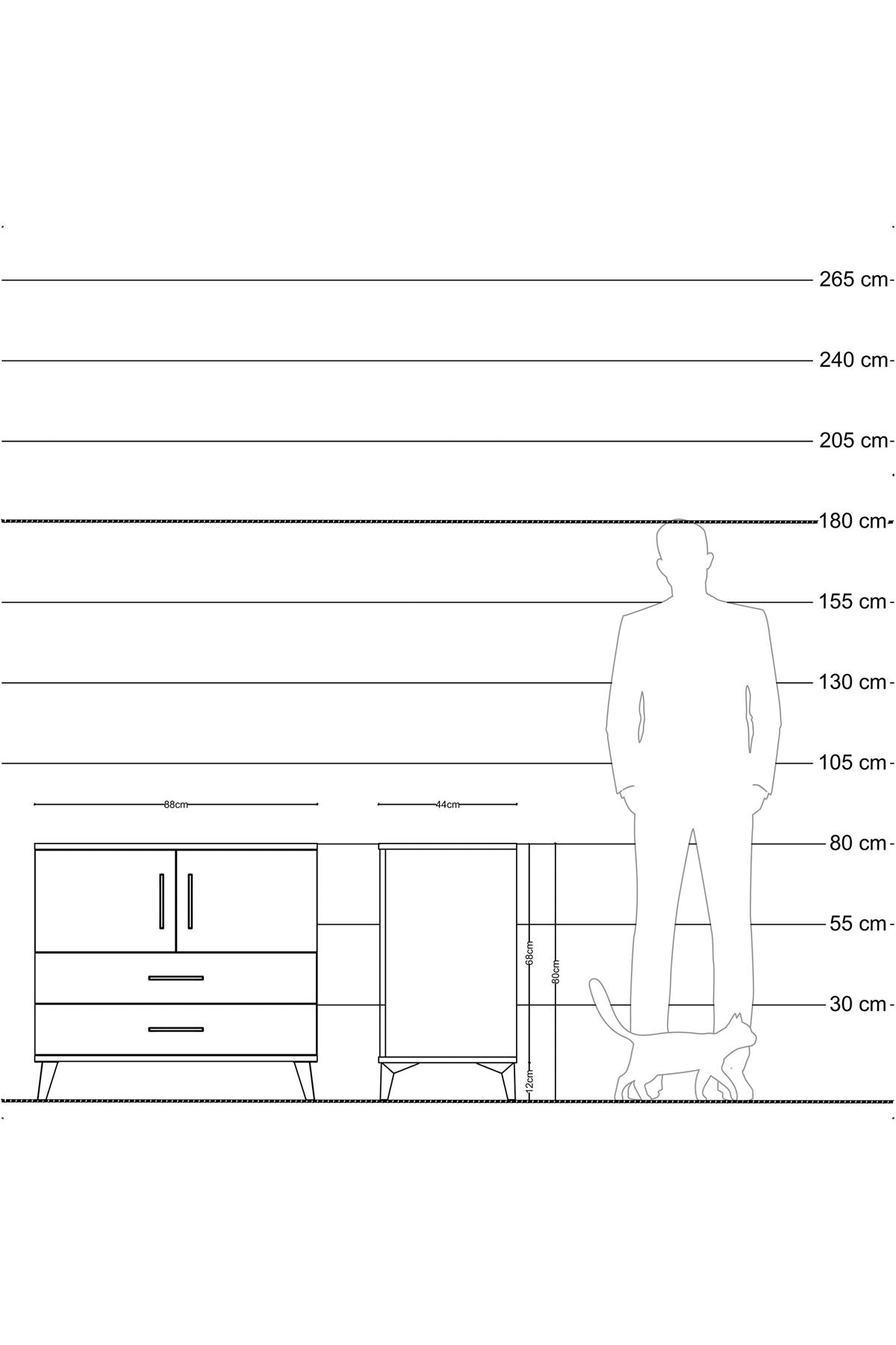 Hyperion Şifonyer 2 Raflı 2 Çekmeceli 2 Kapaklı 88x44x80 Çam-Antrasit