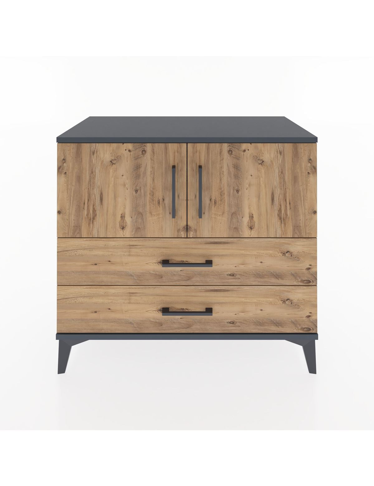 Hyperion Şifonyer Tek Raflı 2 Çekmeceli 2 Kapaklı 88x44x80 Antrasit-Çam