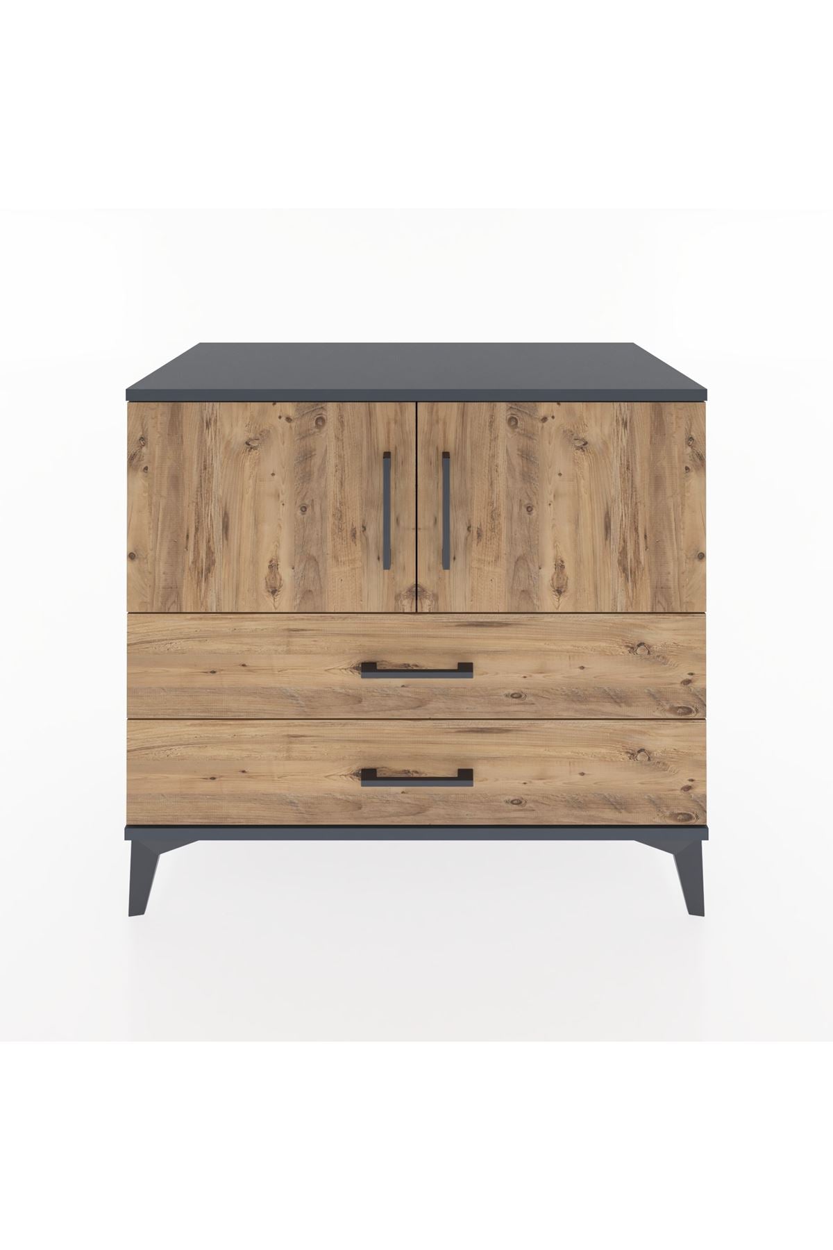 Hyperion Şifonyer Tek Raflı 2 Çekmeceli 2 Kapaklı 88x44x80 Antrasit-Çam