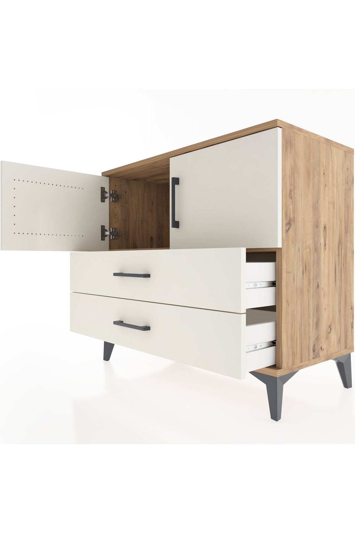 Hyperion Şifonyer Tek Raflı 2 Çekmeceli 2 Kapaklı 88x44x80 Çam-Aytaşı