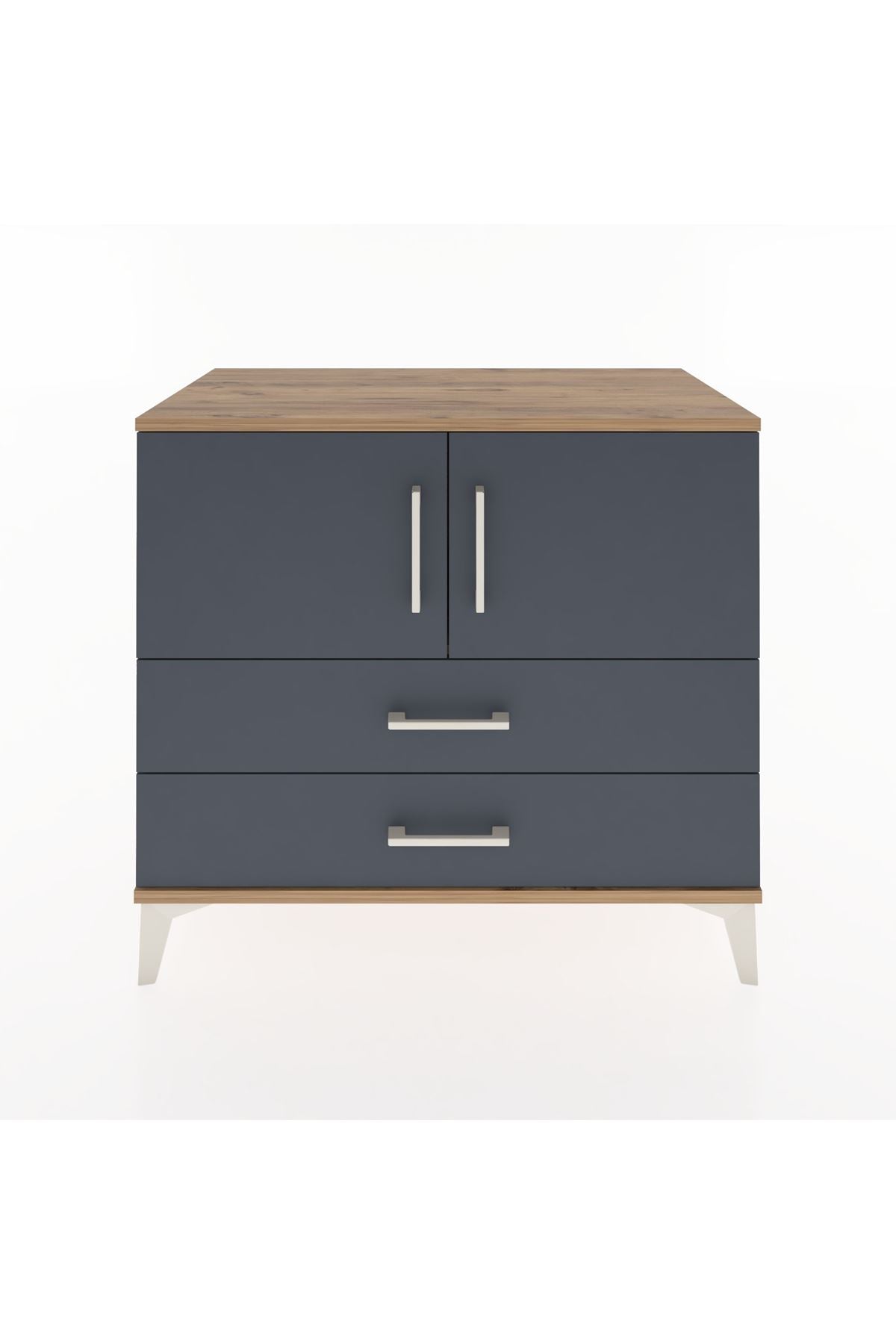 Hyperion Şifonyer Tek Raflı 2 Çekmeceli 2 Kapaklı 88x44x80 Çam-Antrasit