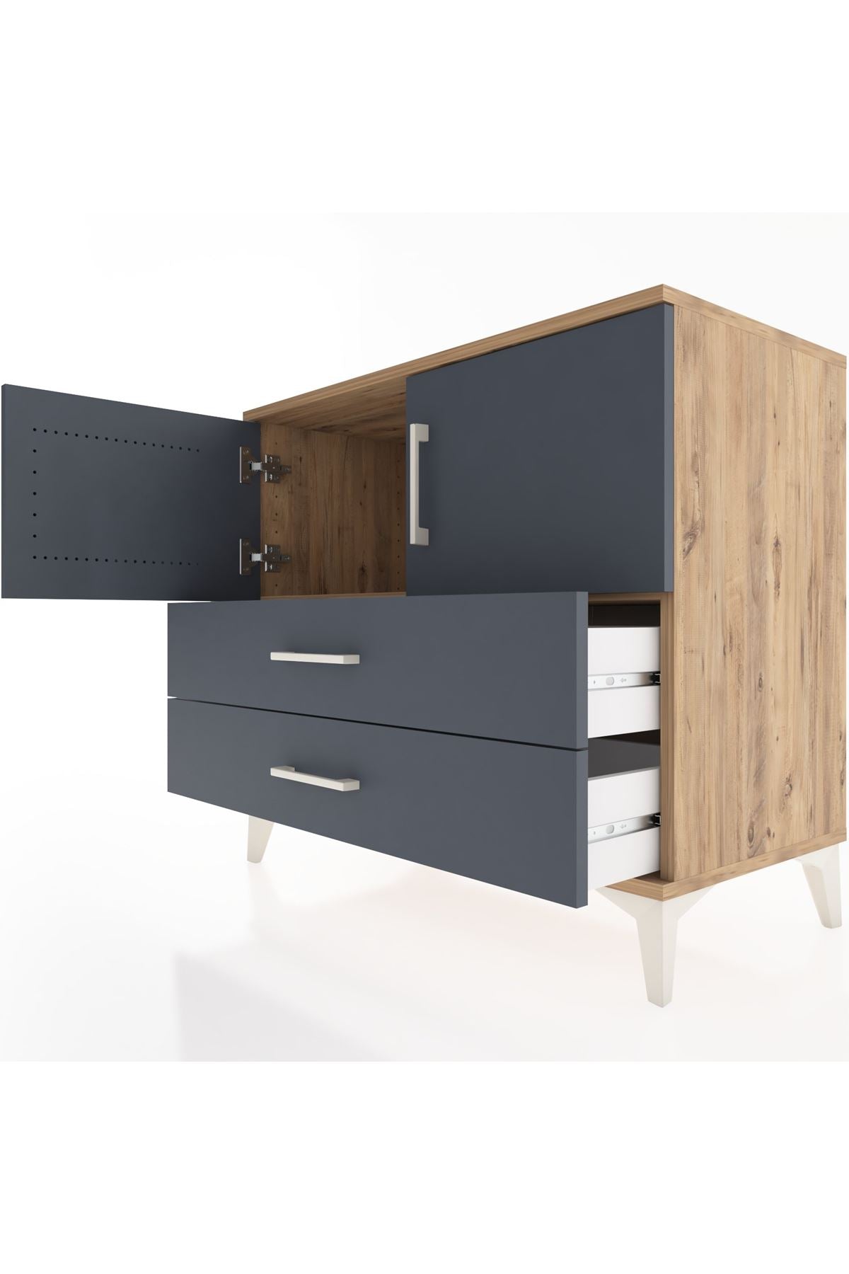 Hyperion Şifonyer Tek Raflı 2 Çekmeceli 2 Kapaklı 88x44x80 Çam-Antrasit