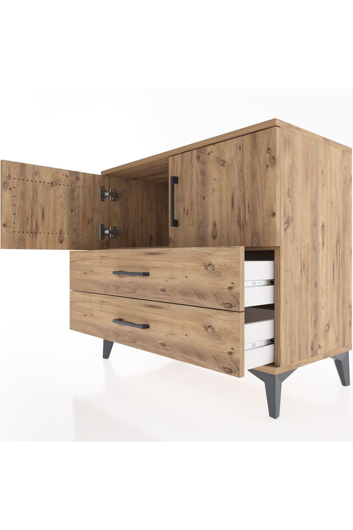 Hyperion Şifonyer Tek Raflı 2 Çekmeceli 2 Kapaklı 88x44x80 Çam-Çam