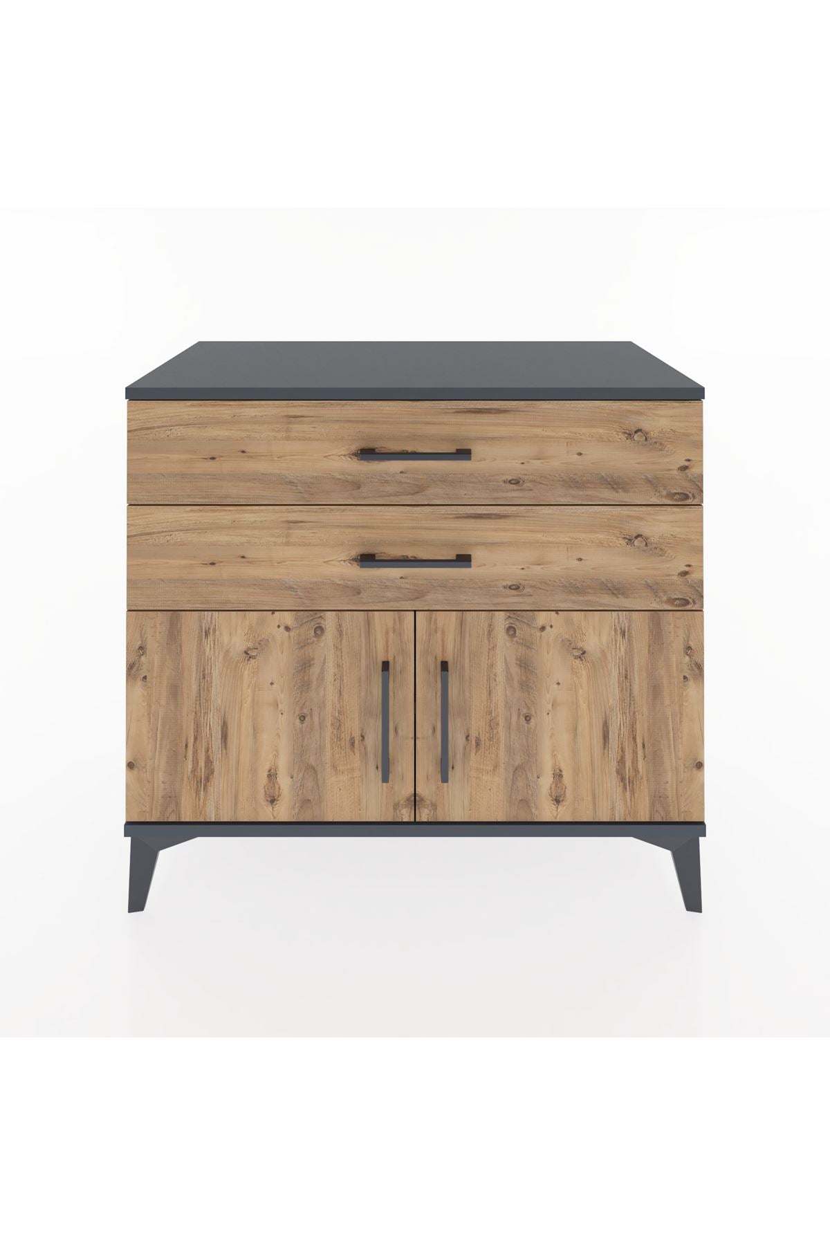 Hyperion Şifonyer Tek Raflı 2 Çekmeceli 2 Kapaklı 88x44x80 Antrasit-Çam