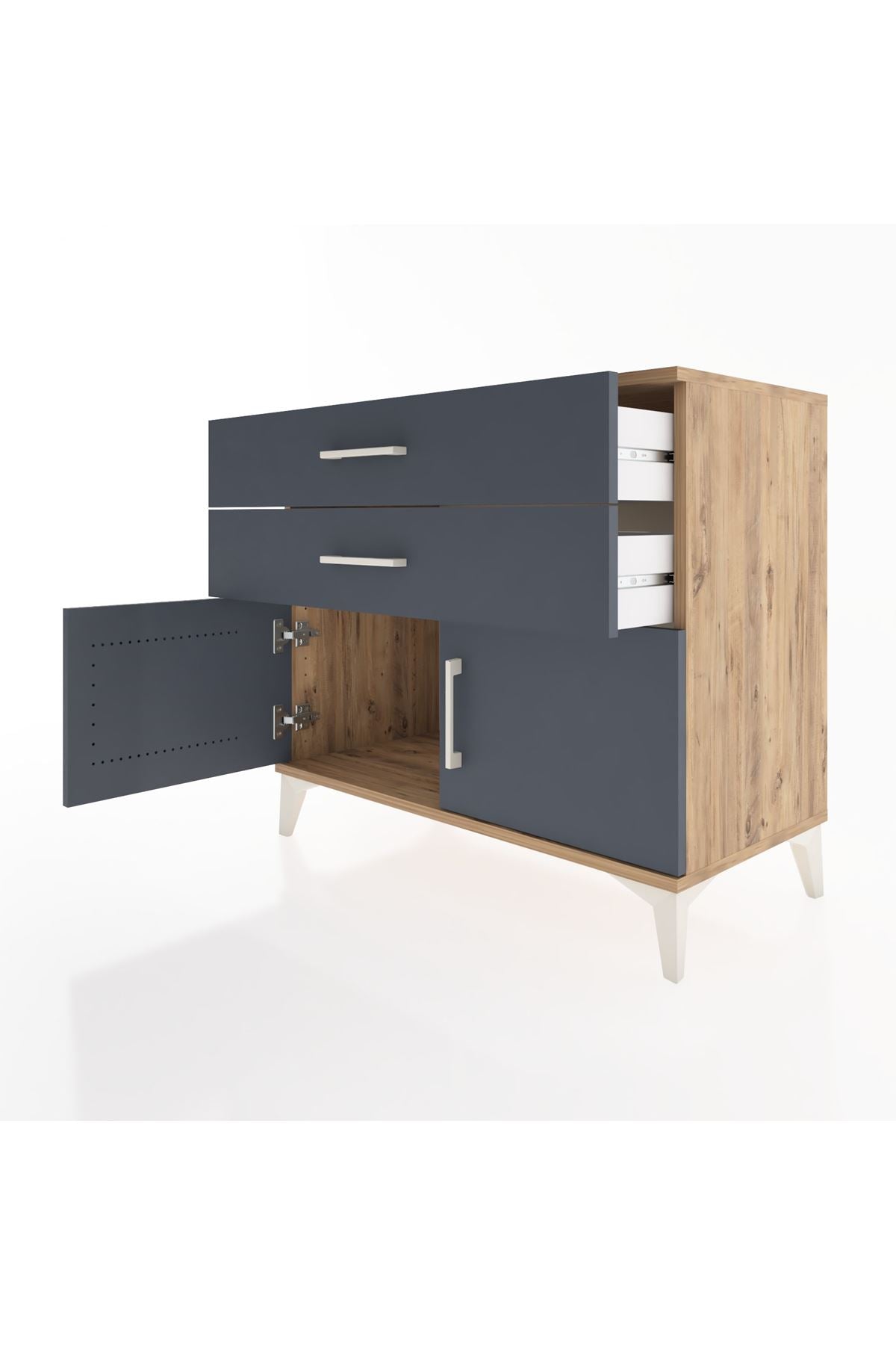 Hyperion Şifonyer 2 Çekmeceli 2 Kapaklı 88x44x80 Çam-Antrasit