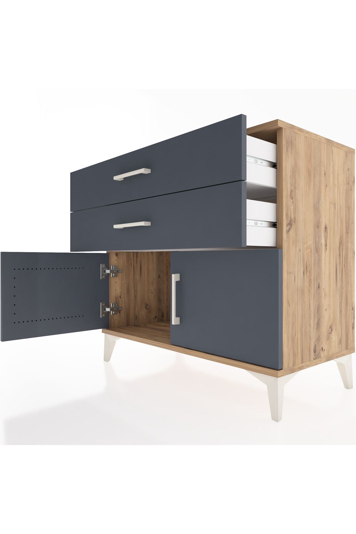 Hyperion Şifonyer 2 Çekmeceli 2 Kapaklı 88x44x80 Çam-Antrasit