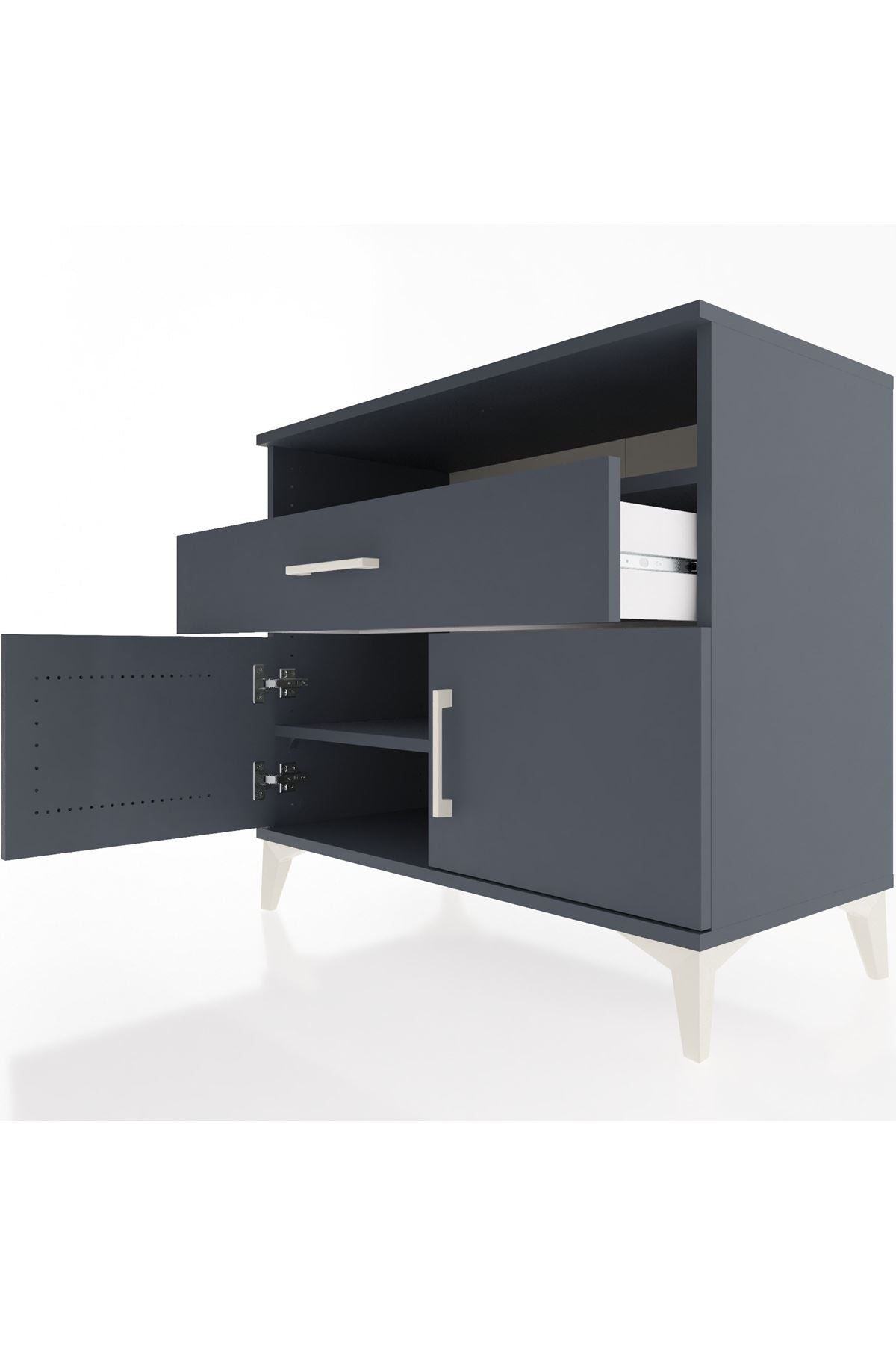 Hyperion Şifonyer 2 Raflı Tek Çekmeceli 2 Kapaklı 88x44x80 Antrasit-Antrasit