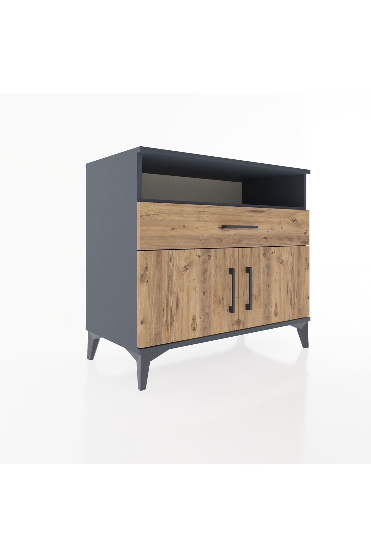 Hyperion Şifonyer 2 Raflı Tek Çekmeceli 2 Kapaklı 88x44x80 Antrasit-Çam