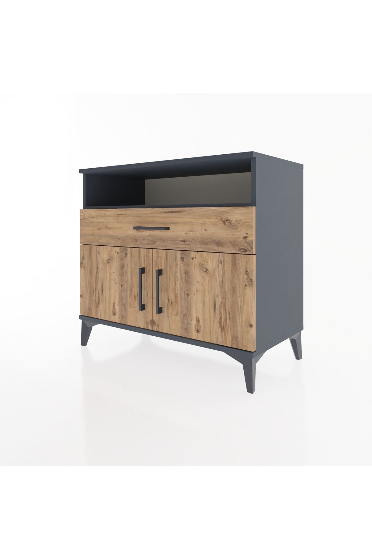 Hyperion Şifonyer 2 Raflı Tek Çekmeceli 2 Kapaklı 88x44x80 Antrasit-Çam