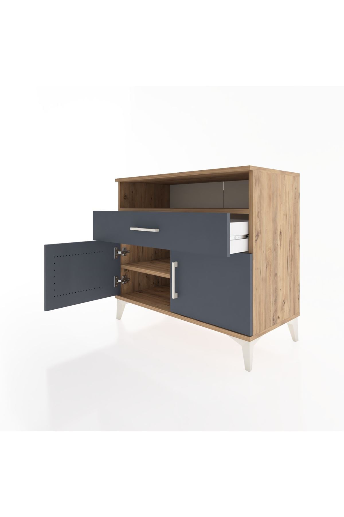 Hyperion Şifonyer 2 Raflı Tek Çekmeceli 2 Kapaklı 88x44x80 Çam-Antrasit